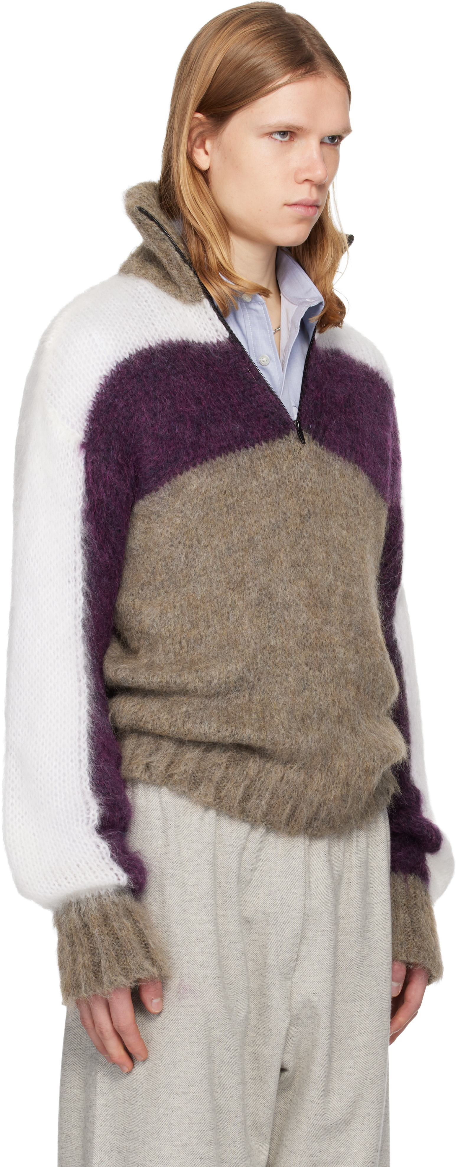 Magliano: Gray & Purple Sestola Knit Sweater | SSENSE