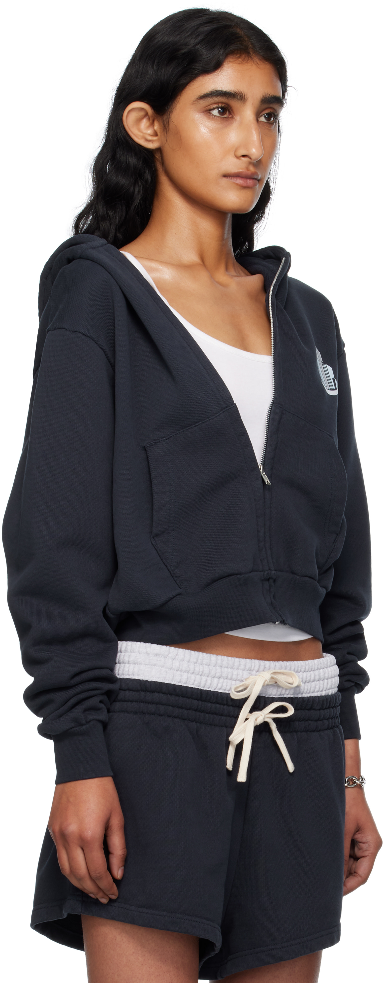 ABRA - Pull à capuche bleu marine à image de bâtiment exclusif à SSENSE