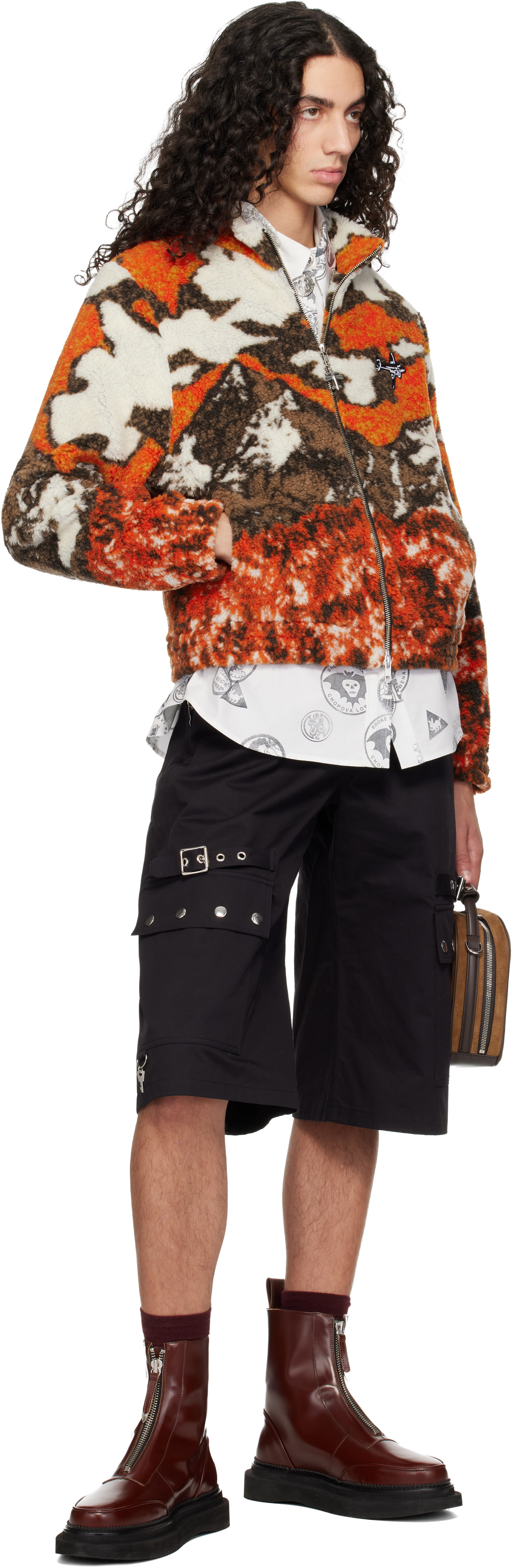Chopova Lowena: オレンジ CL Airlines Fitted フリースジャケット Chopova Lowena: オレンジ CL Airlines Fitted フリースジャケット