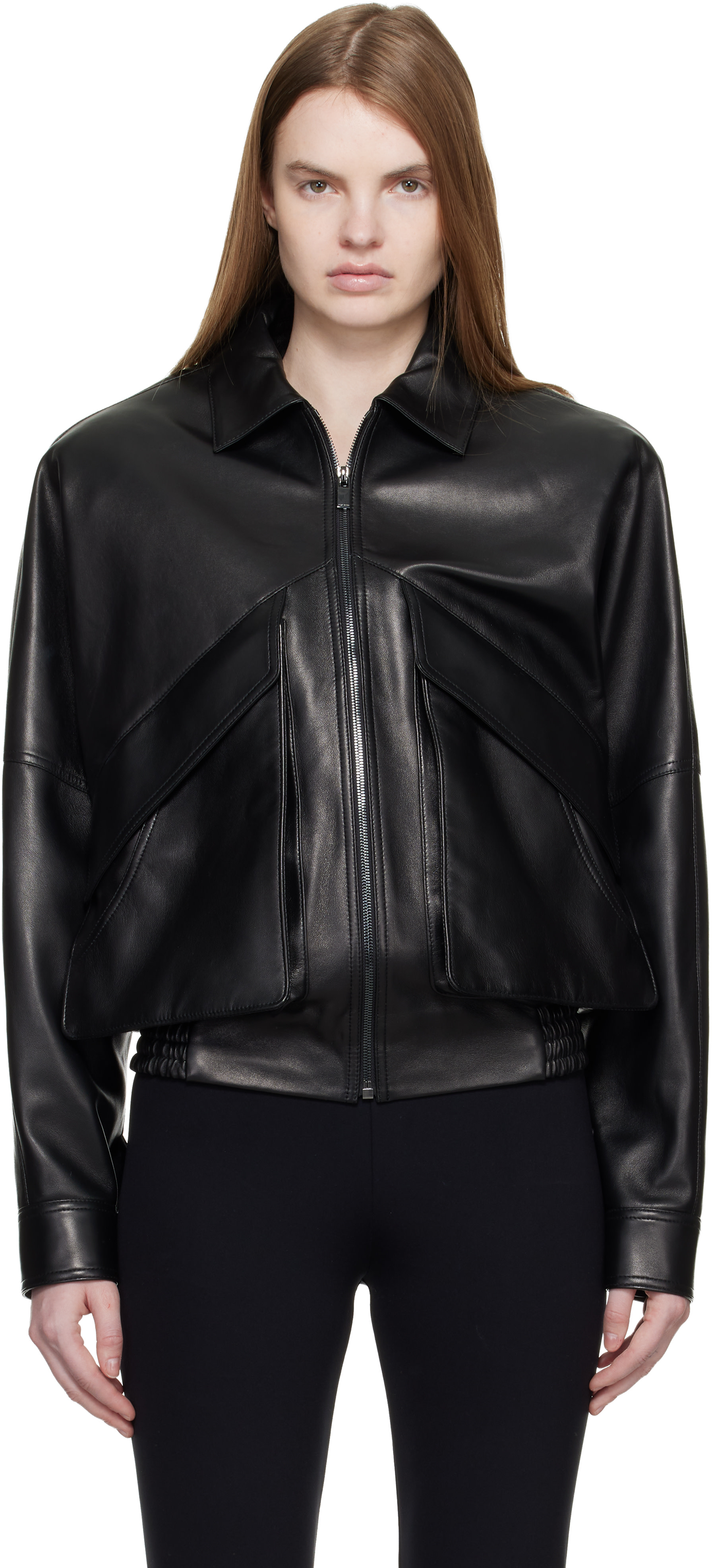 Magda Butrym: ブラック Classic Collar Vintage レザー ボンバー