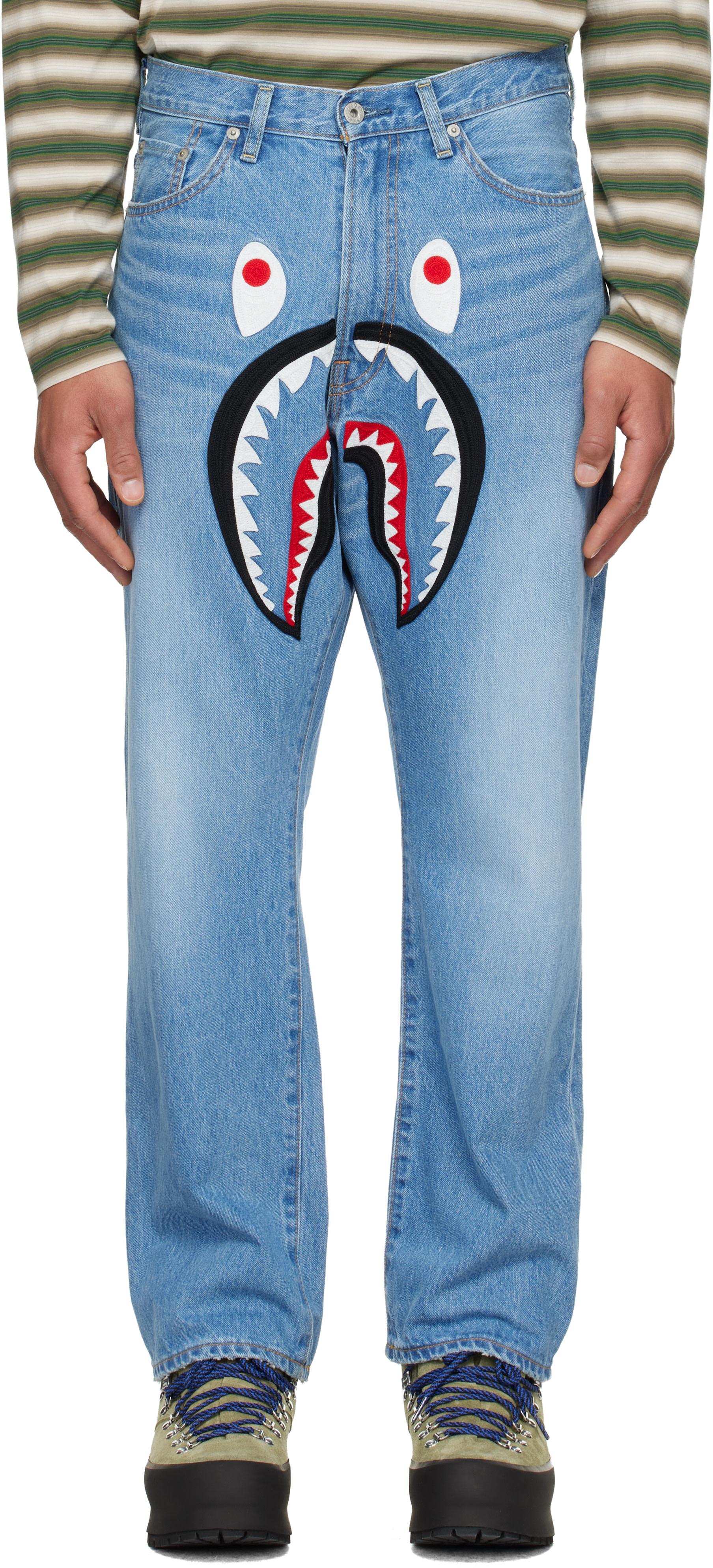 BAPE: Blue Shark Loose Fit Jeans | SSENSE