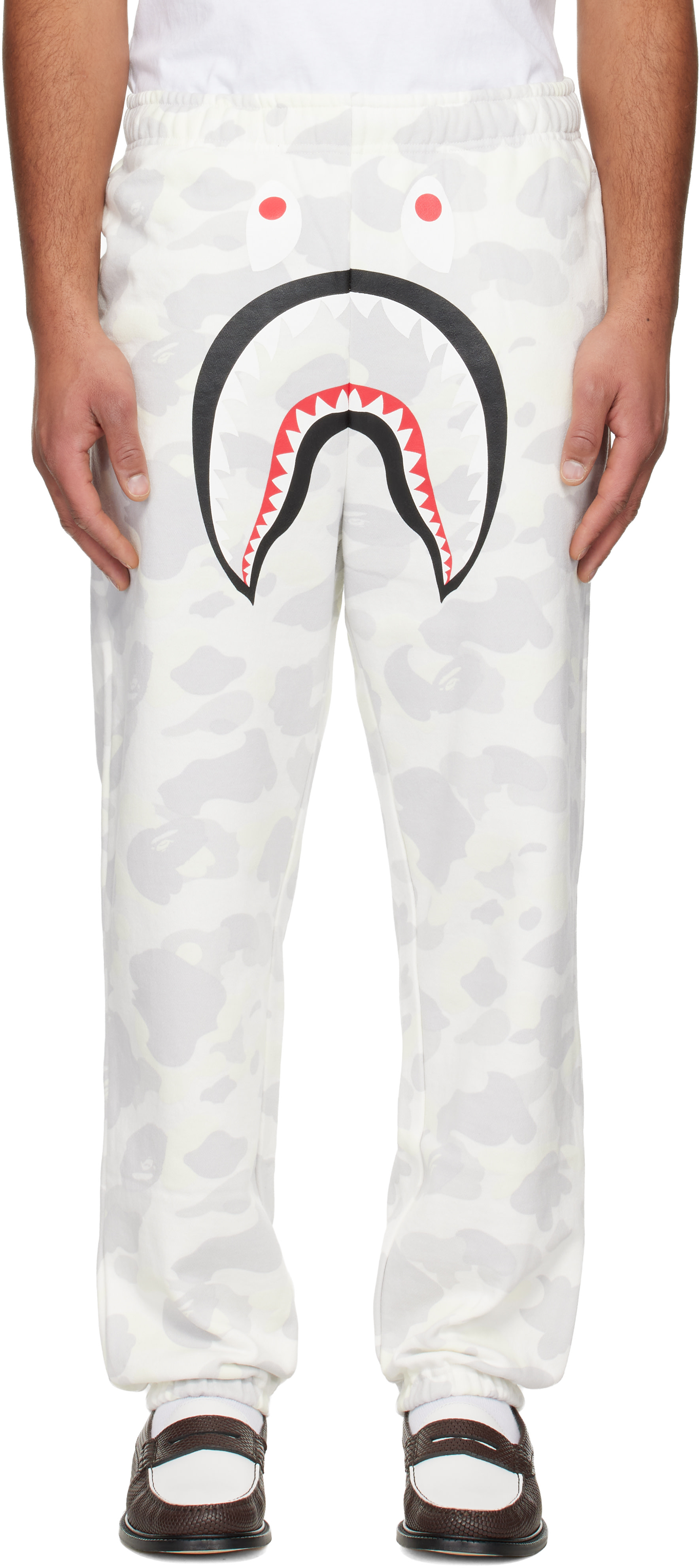 BAPE: White City Camo Shark Relaxed Fit Sweatpants | SSENSE