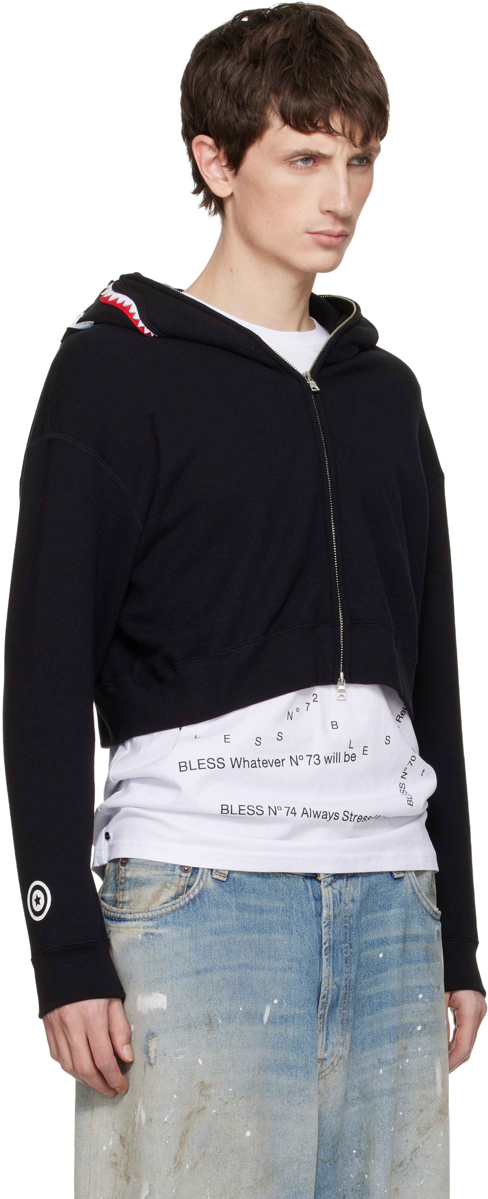BAPE: Black Shark Cropped Full Zip Hoodie | SSENSE