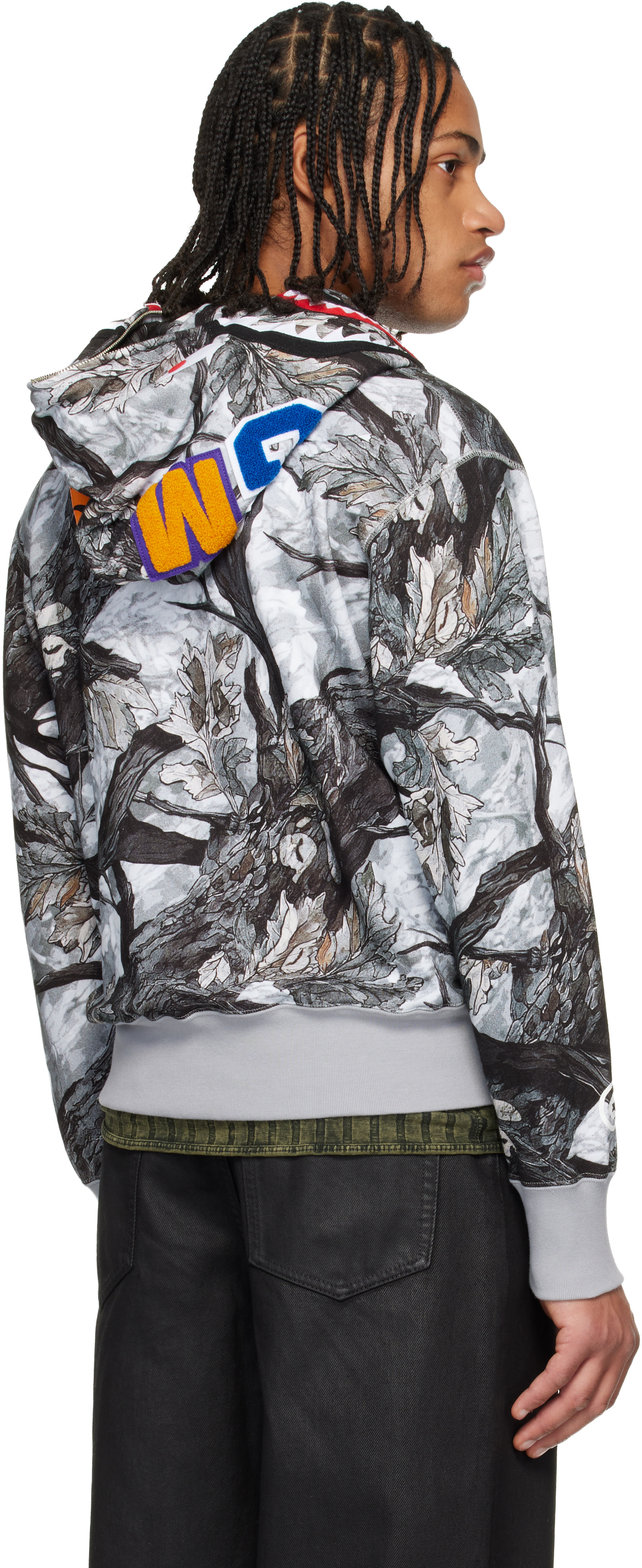 BAPE: Gray Tree Edge Camo Shark Full Zip Hoodie | SSENSE Germany