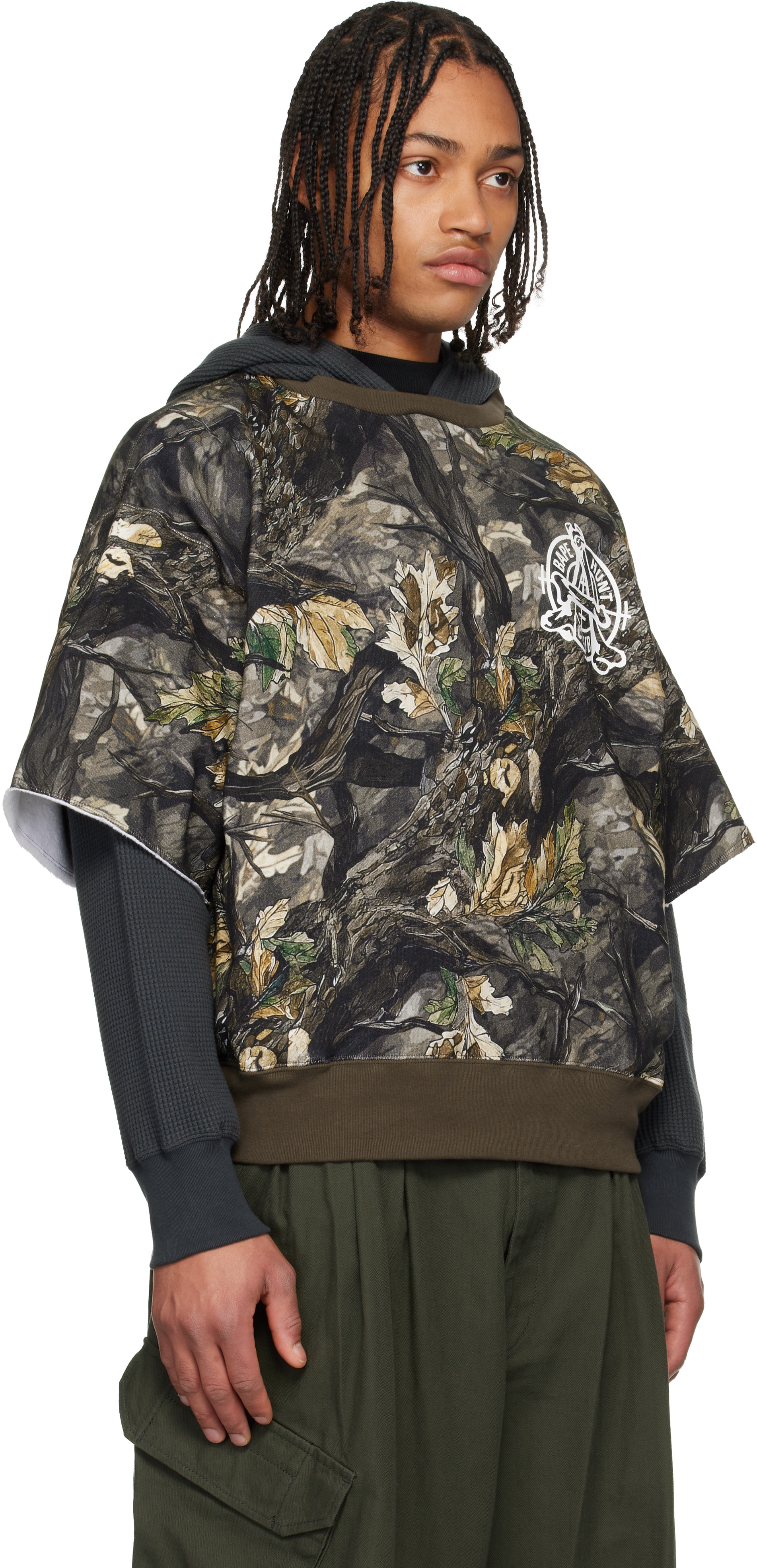 BAPE: Khaki Tree Edge Camo Layered Pullover Hoodie | SSENSE Austria