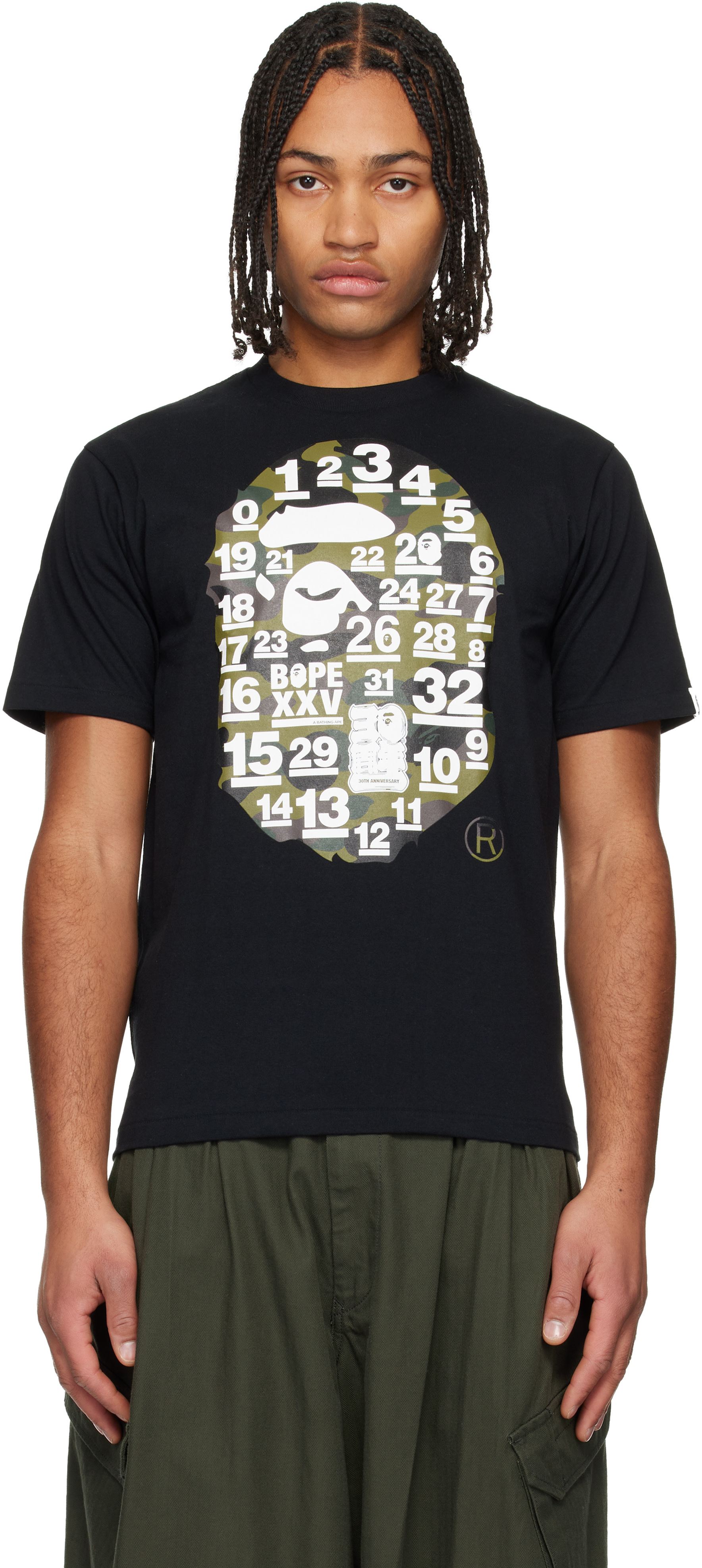 BAPE: Black 32nd Anniversary 1st Camo Big Ape Head T-shirt | SSENSE