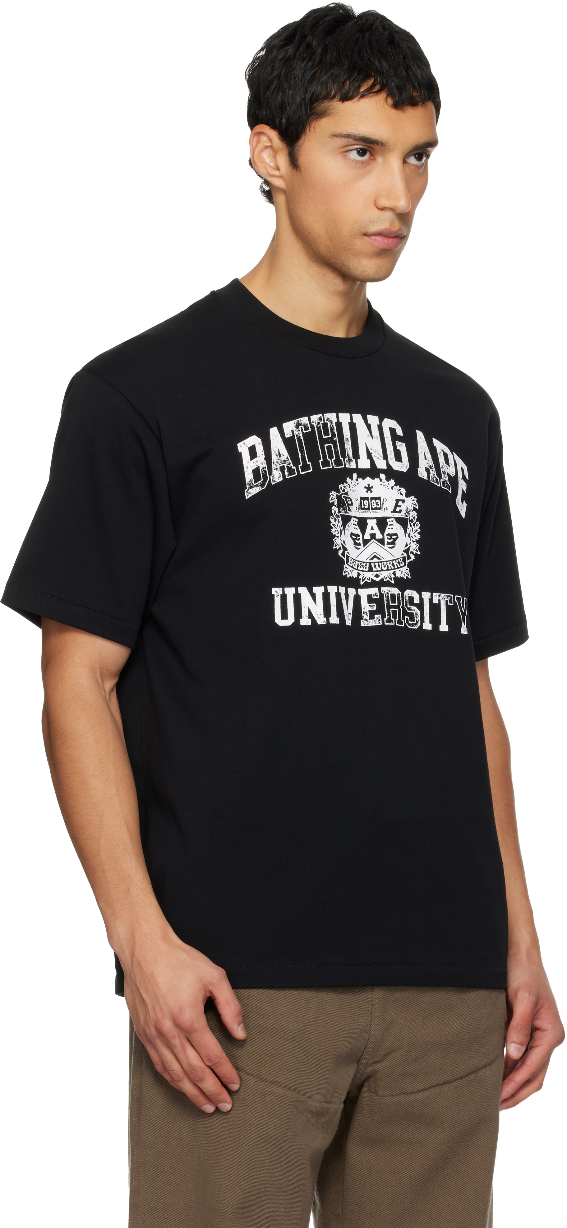 BAPE: Black Spray Print College Logo T-shirt | SSENSE New Zealand