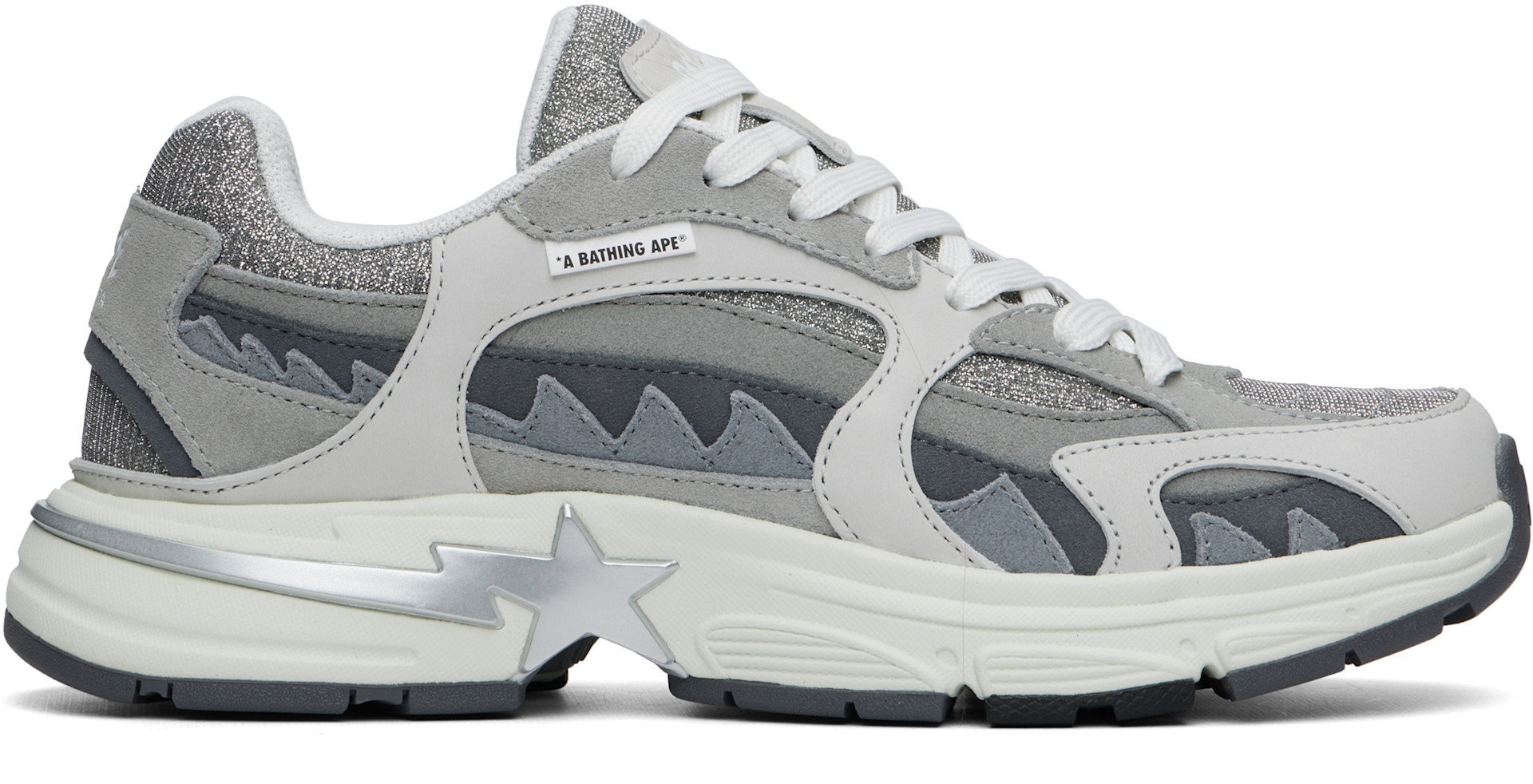 BAPE: Gray BAPE Shark STA #1 Sneakers | SSENSE Canada