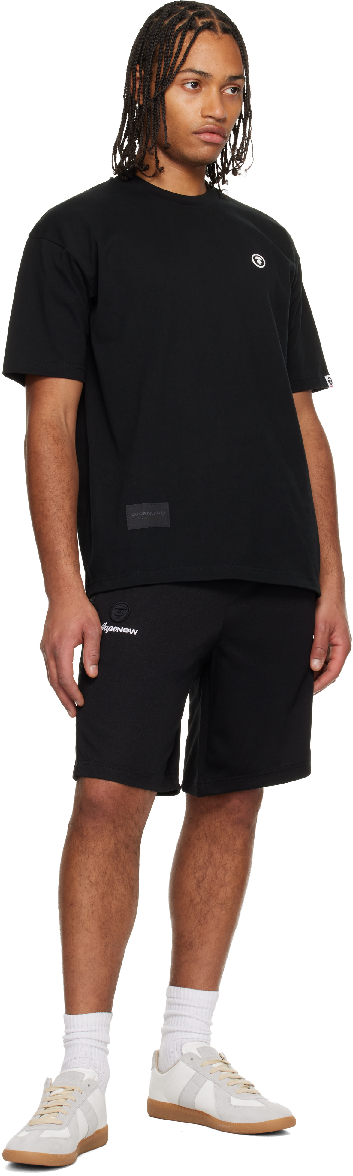 パンツ A BATHING APE sweat shorts AAPE by A Bathing Ape: Black 'AAPENOW' Sweat Shorts | SSENSE Canada