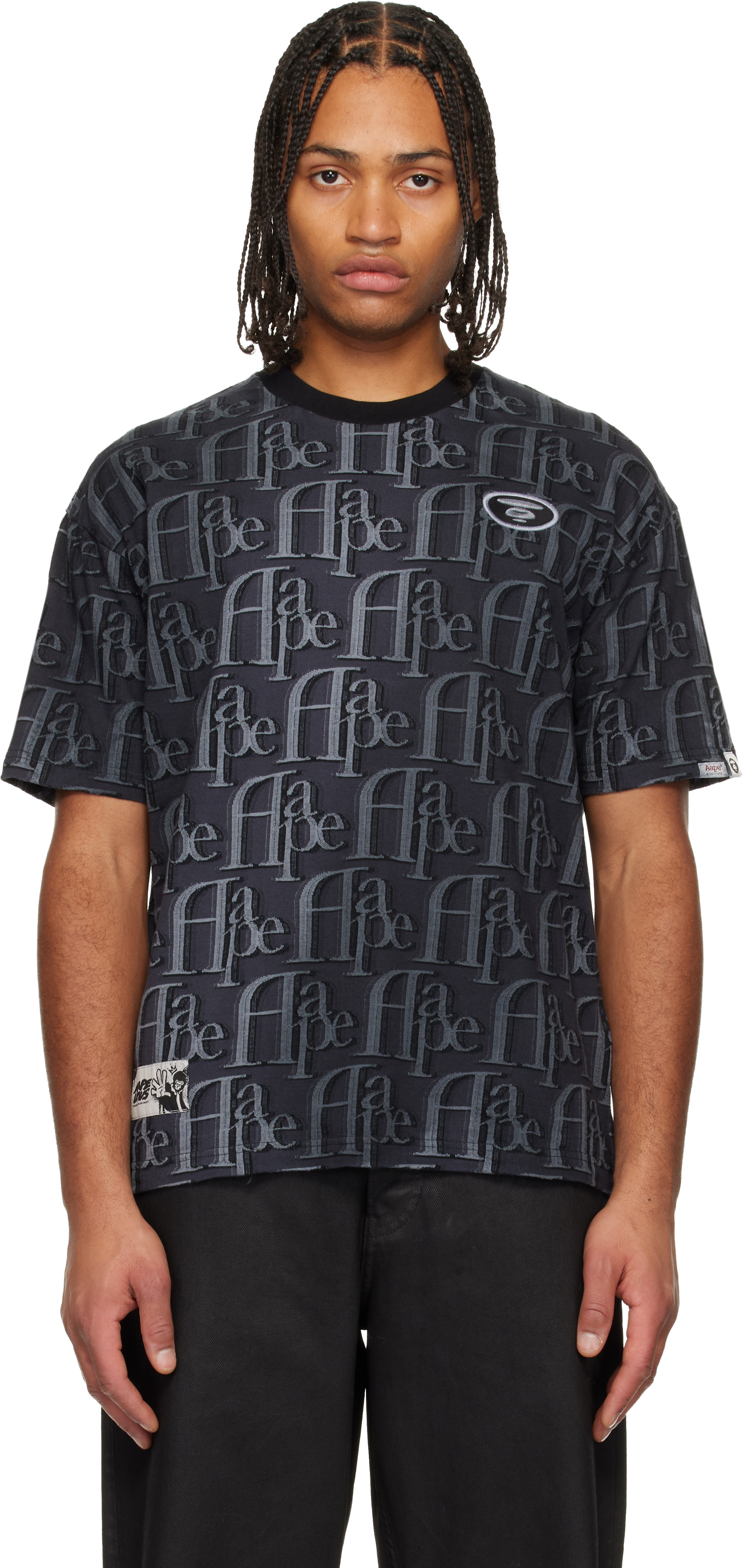 AAPE by A Bathing Ape - ブラック Moonface ロゴ モノグラム Tシャツ