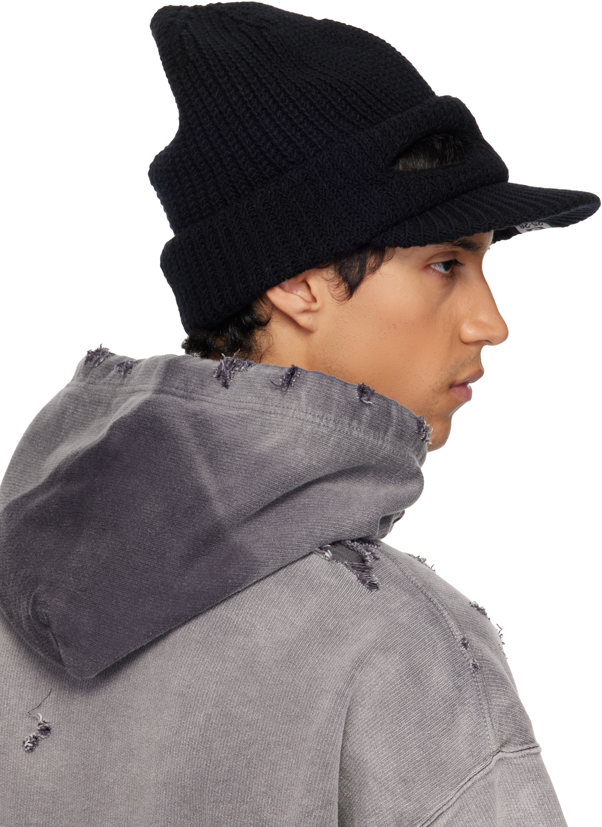 Maison MIHARA YASUHIRO: Black Masked Visor Knit Cap | SSENSE