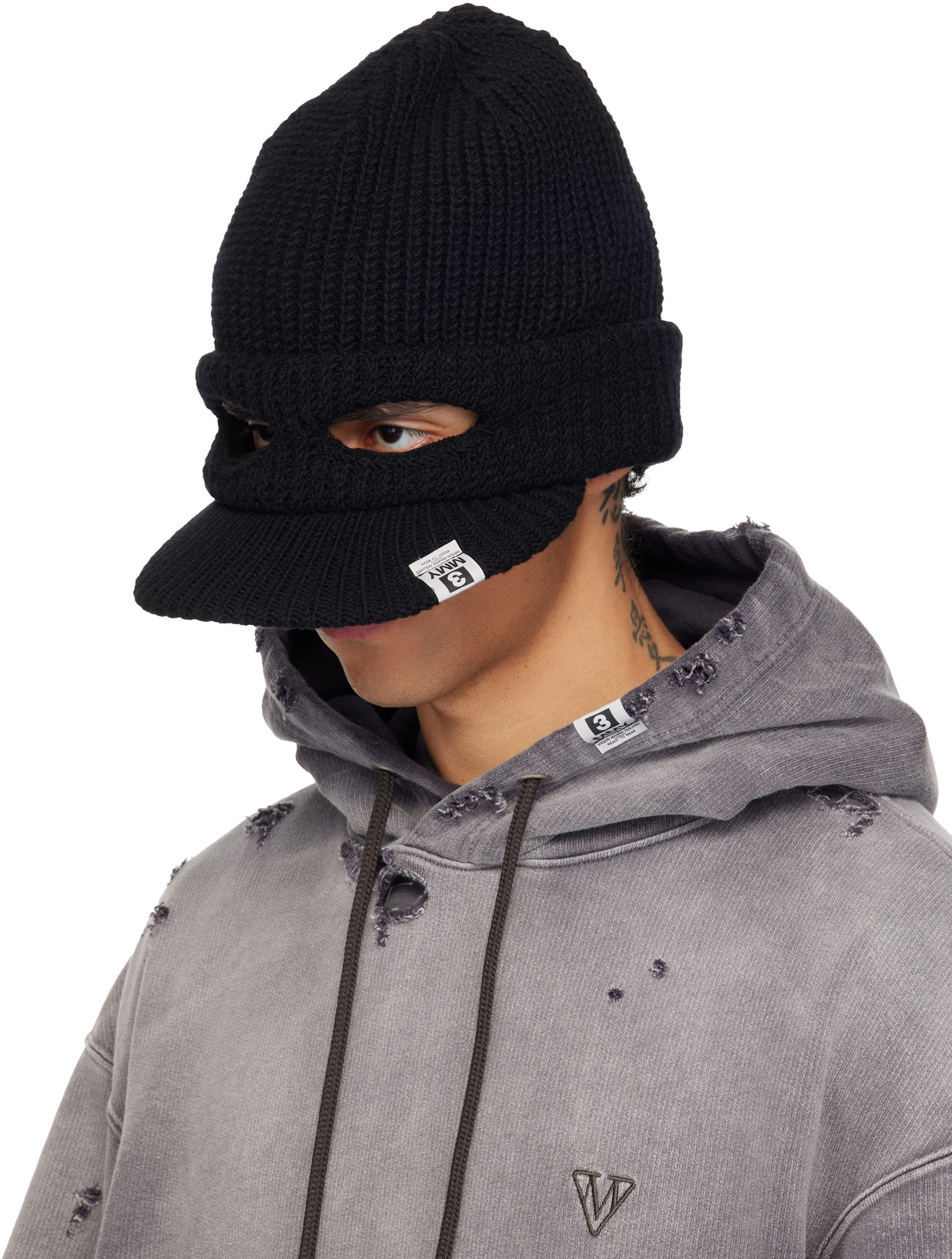 Maison MIHARA YASUHIRO: Black Masked Visor Knit Cap | SSENSE