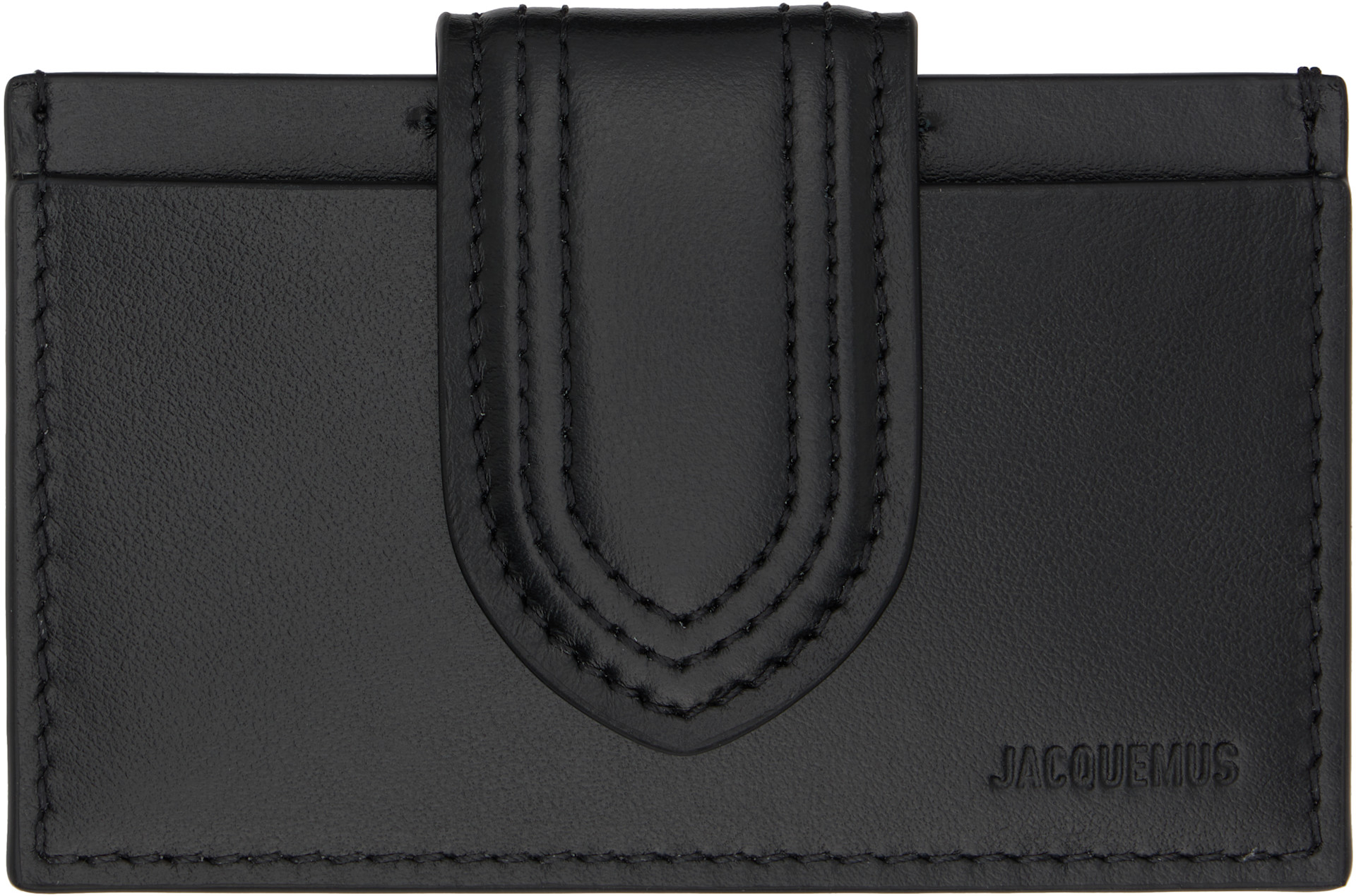 JACQUEMUS ブラックレザー二つ折り財布 JACQUEMUS: Black 'The Bambino' Card Holder | SSENSE