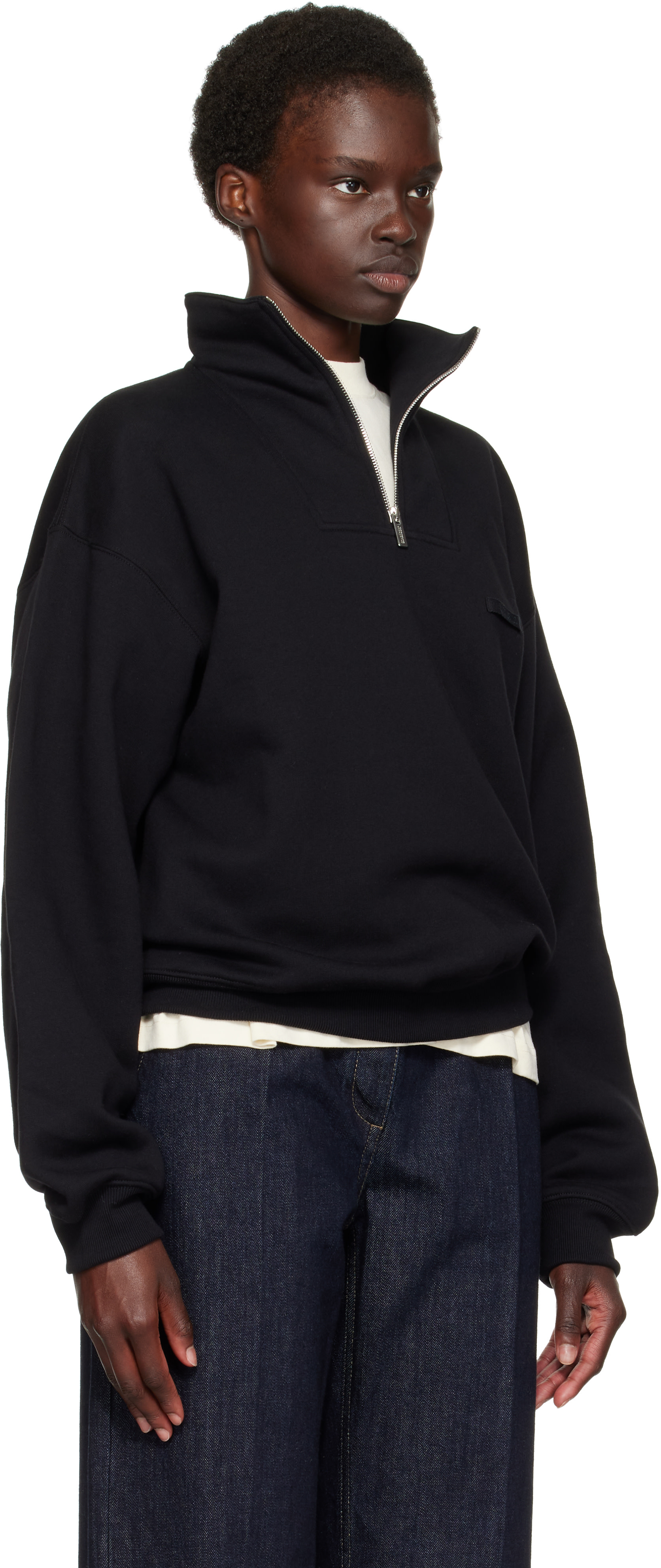 JACQUEMUS: Black 'The Gros Grain' Zipped-Rollneck Sweatshirt | SSENSE