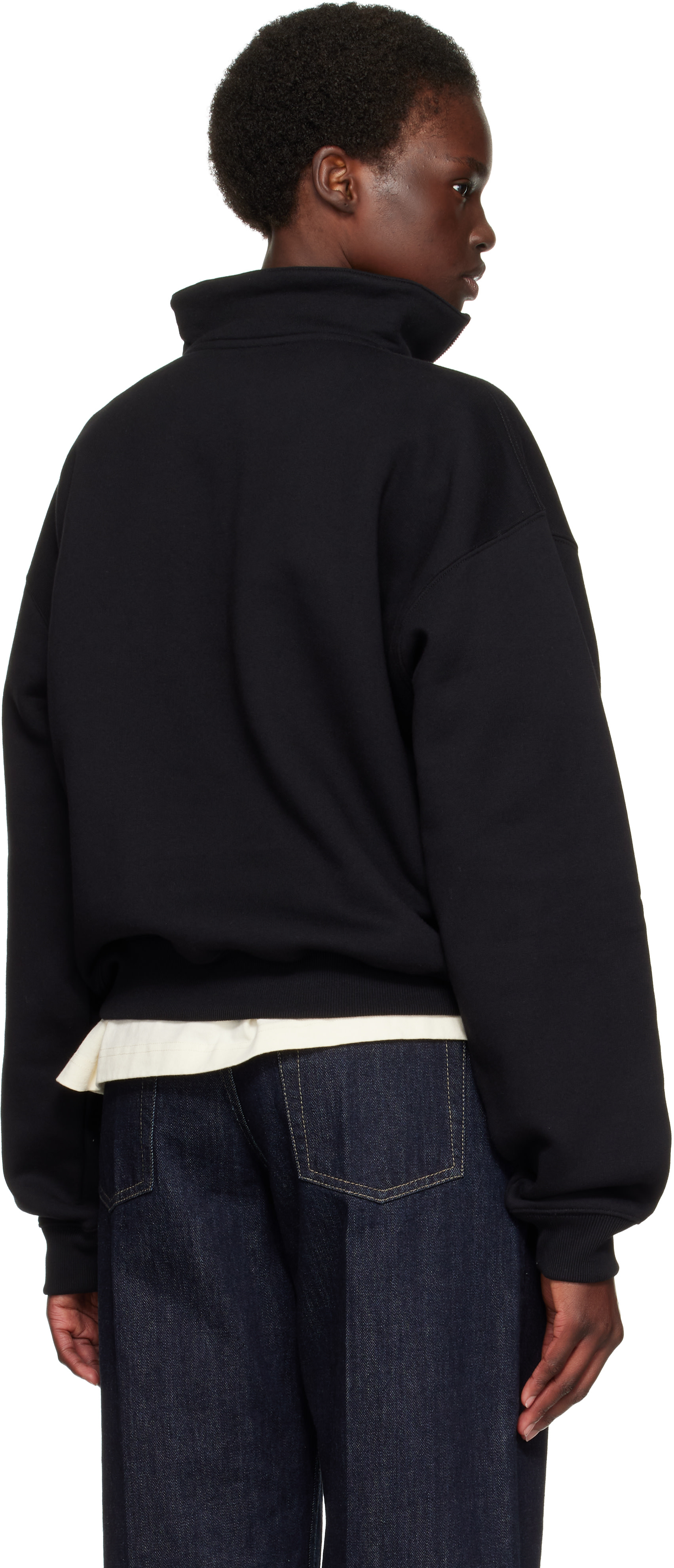 JACQUEMUS: Black 'The Gros Grain' Zipped-Rollneck Sweatshirt | SSENSE
