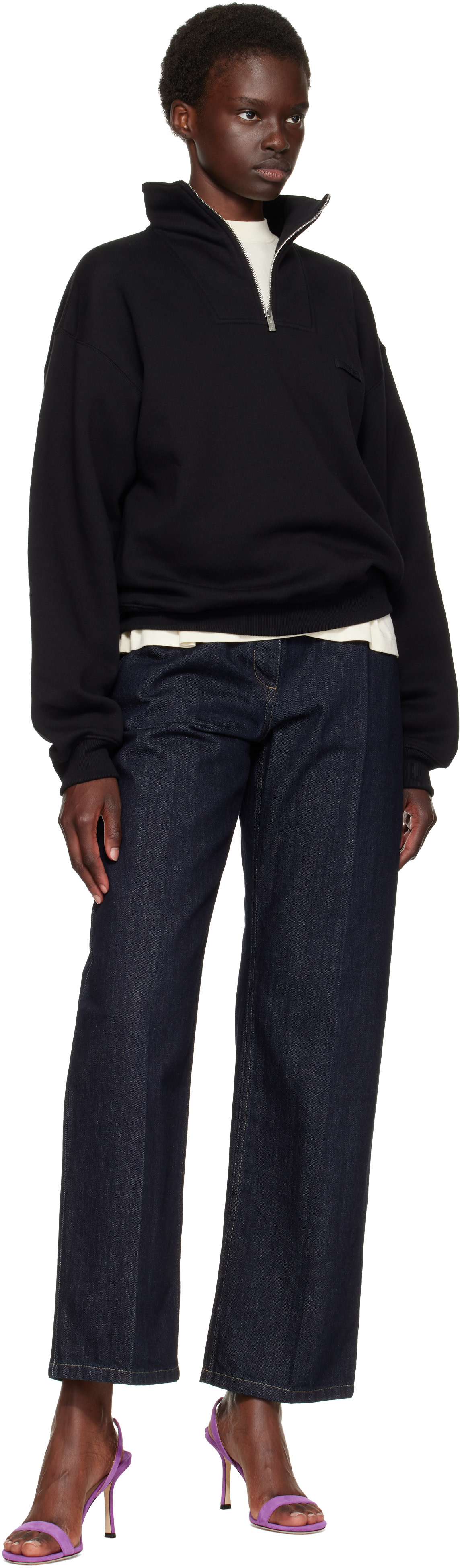 JACQUEMUS: Black 'The Gros Grain' Zipped-Rollneck Sweatshirt | SSENSE