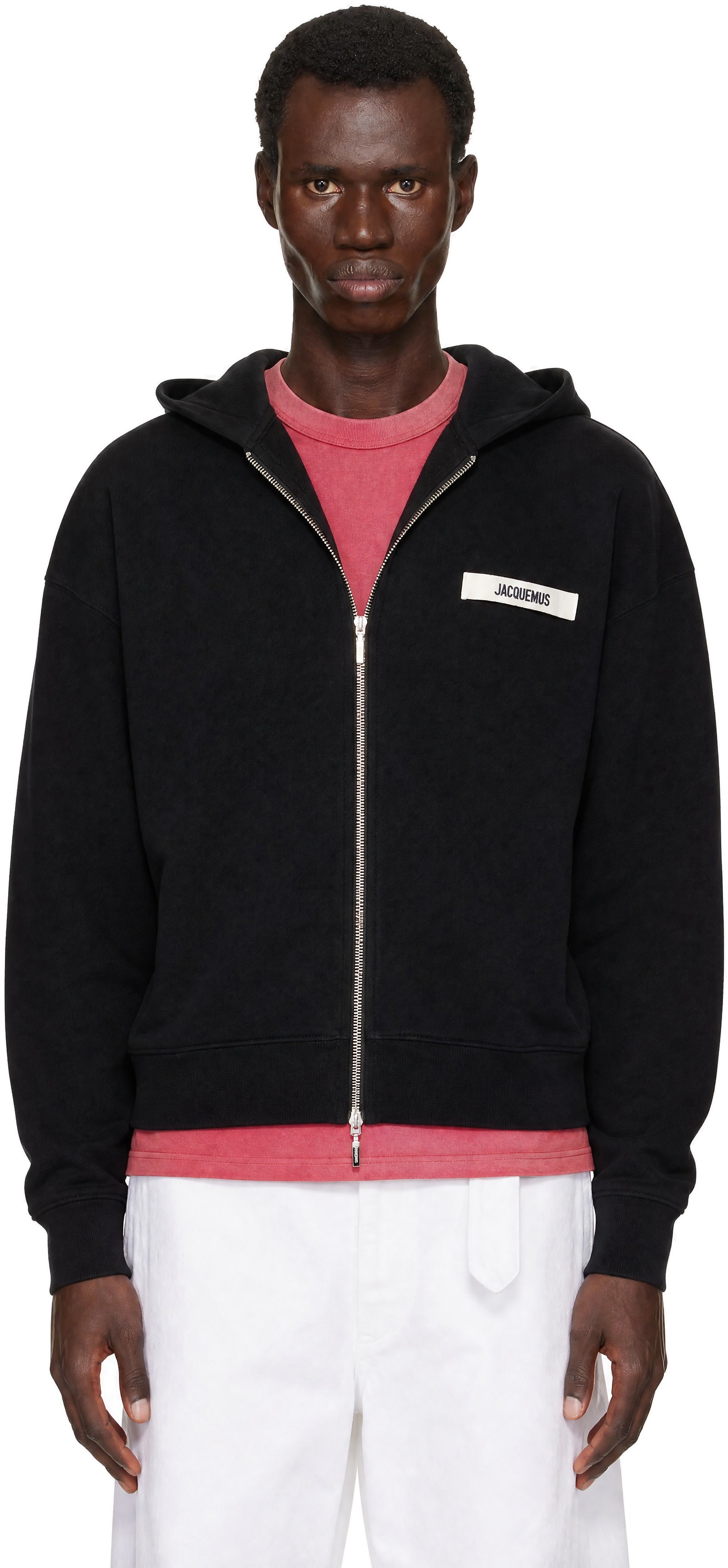 JACQUEMUS: Black 'The Gros Grain' Zipped Hoodie | SSENSE