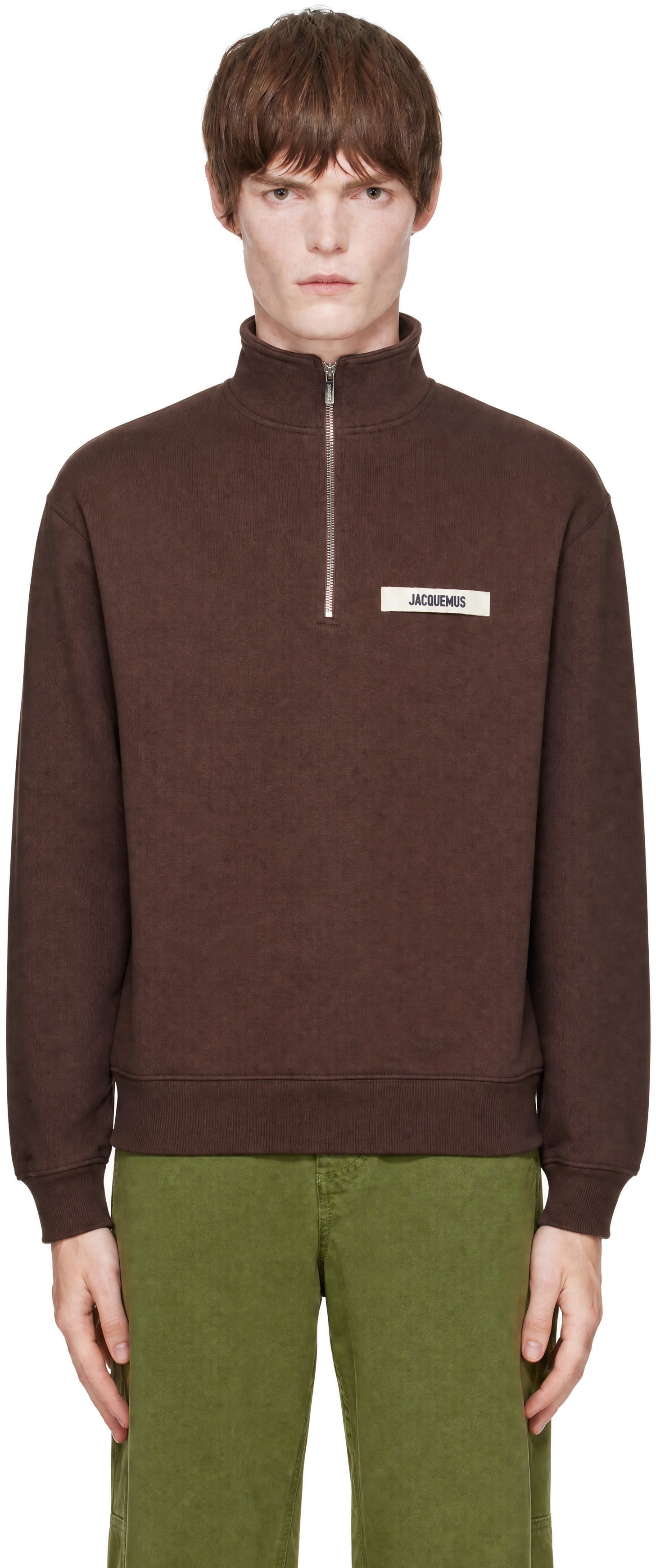 JACQUEMUS: Brown 'The Gros Grain zipped-rollneck' Sweatshirt | SSENSE