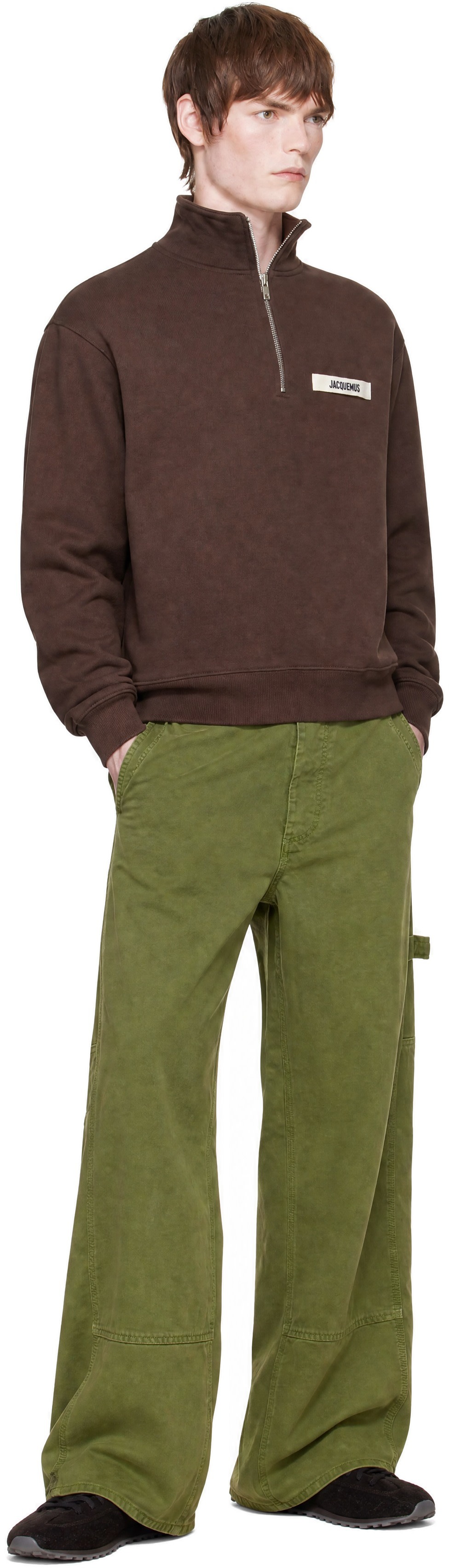 JACQUEMUS: Brown 'The Gros Grain zipped-rollneck' Sweatshirt | SSENSE