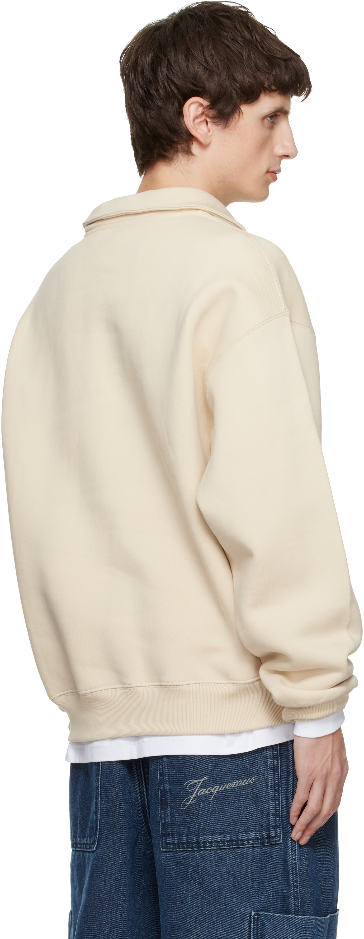 JACQUEMUS: Beige 'The Gros Grain' Zipped-Rollneck Sweatshirt | SSENSE