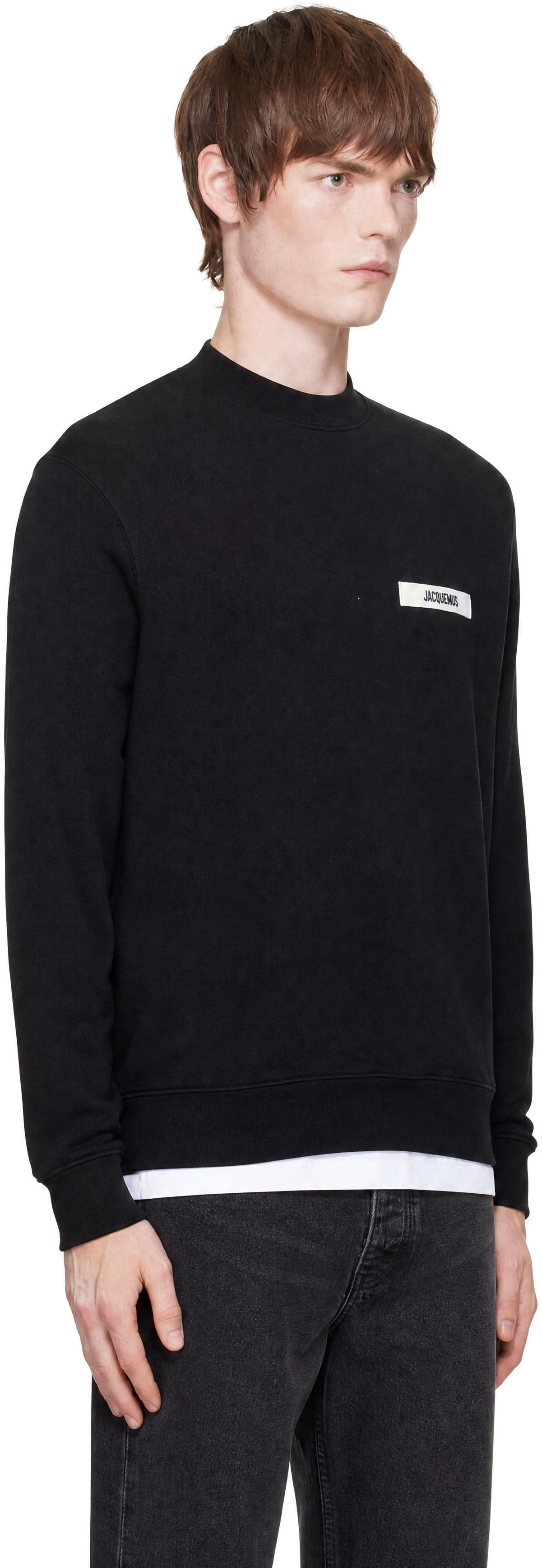 JACQUEMUS - Pull molletonné noir à écusson en gros-grain