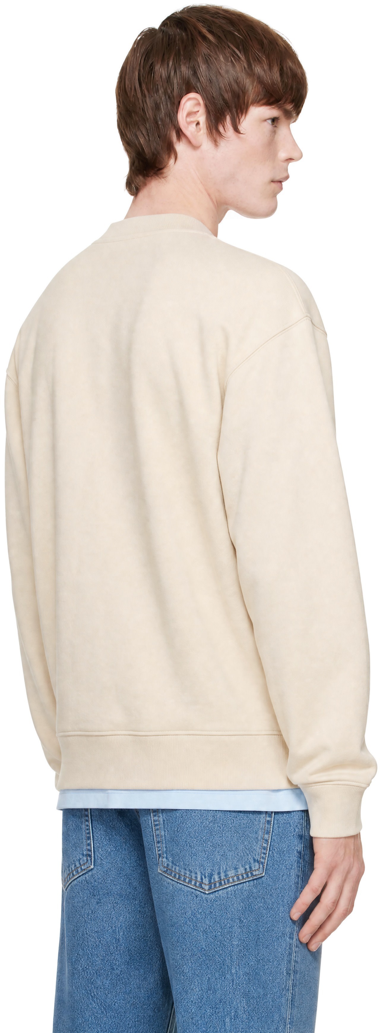 JACQUEMUS - Pull molletonné beige à écusson en gros-grain