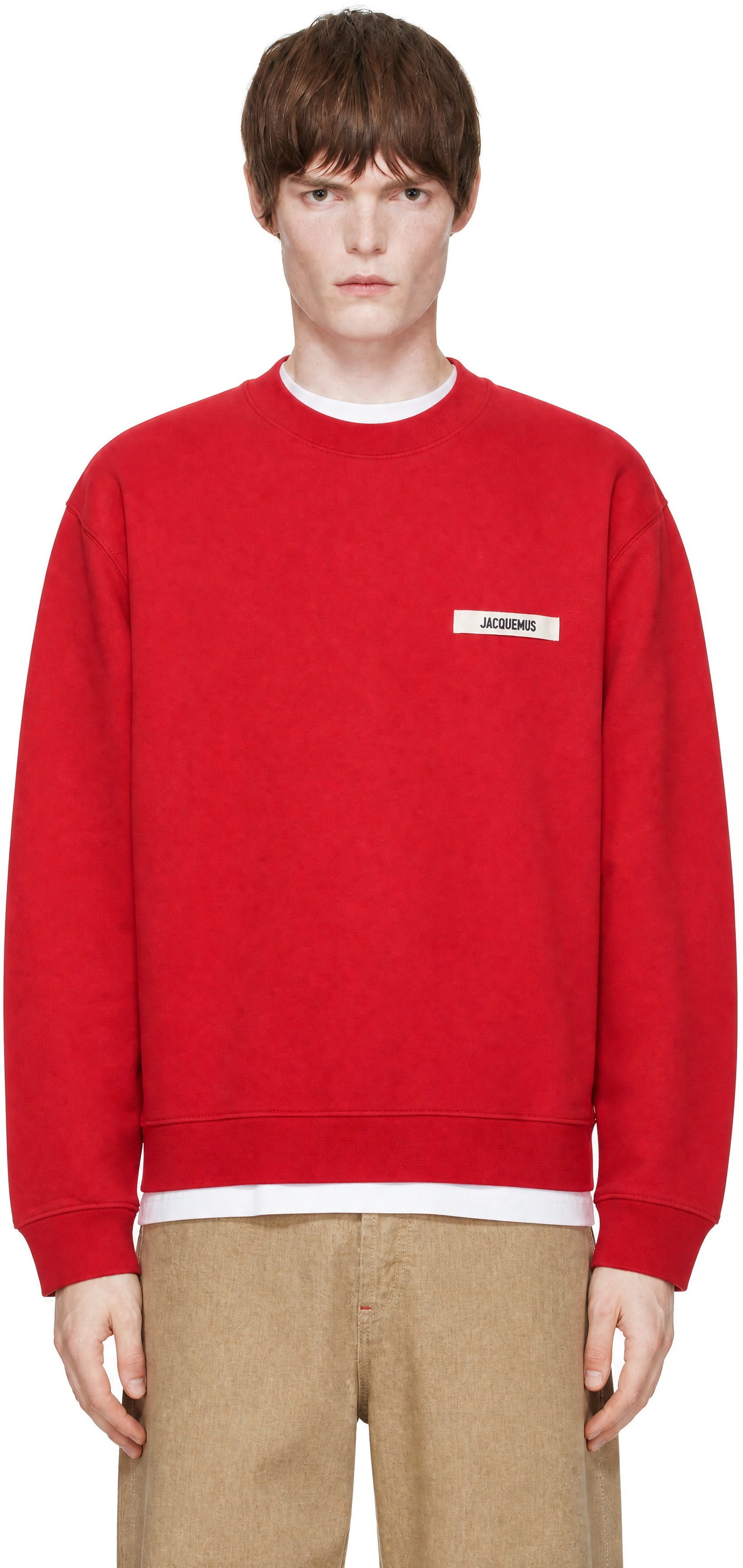 JACQUEMUS - Pull molletonné rouge à écusson en gros-grain