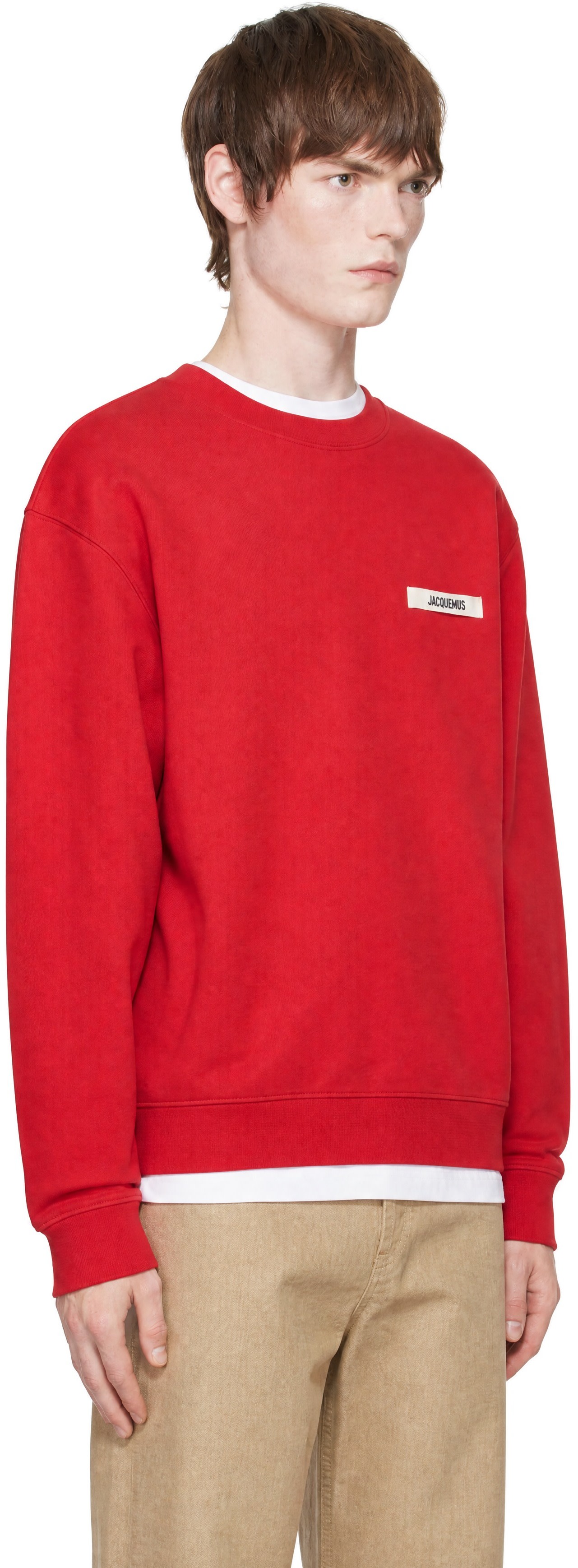JACQUEMUS - Pull molletonné rouge à écusson en gros-grain