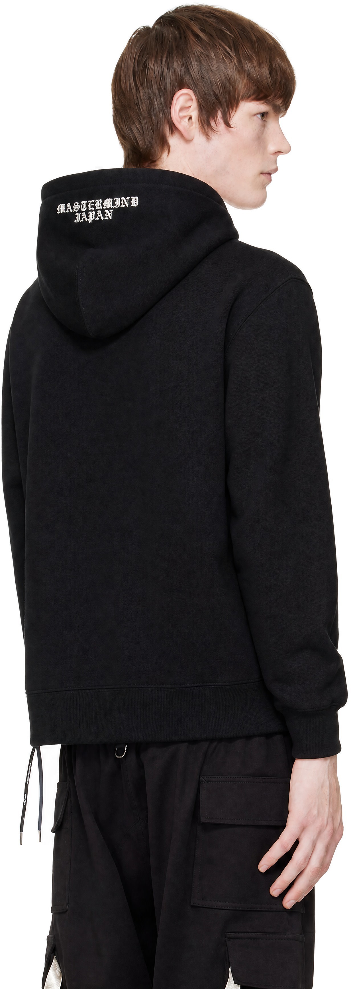 mastermind JAPAN - Pull à capuche noir en tricot circulaire