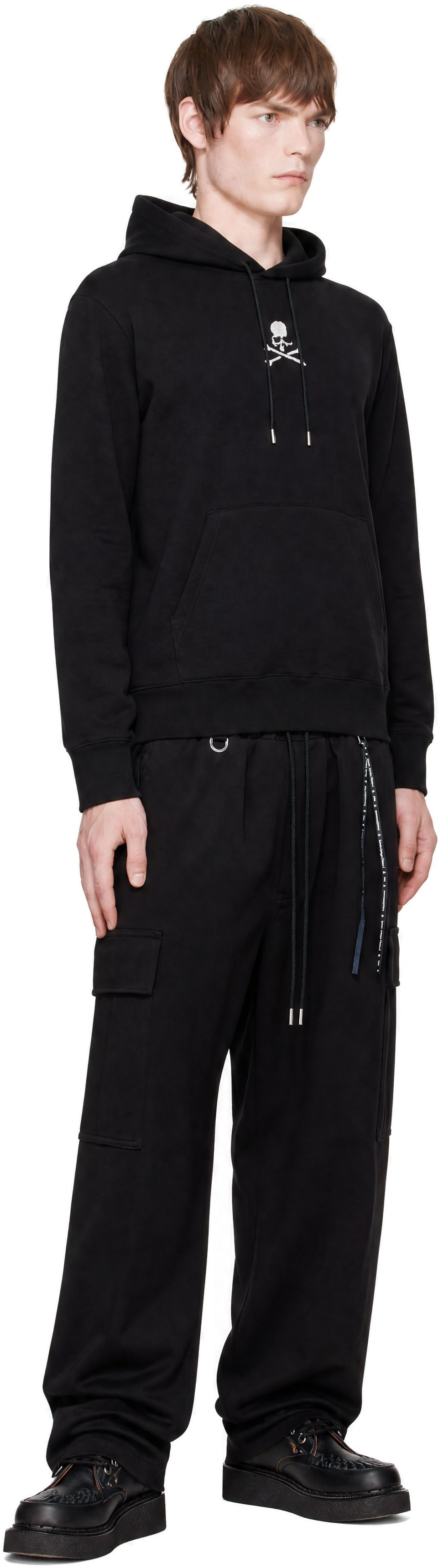 mastermind JAPAN - Pull à capuche noir en tricot circulaire