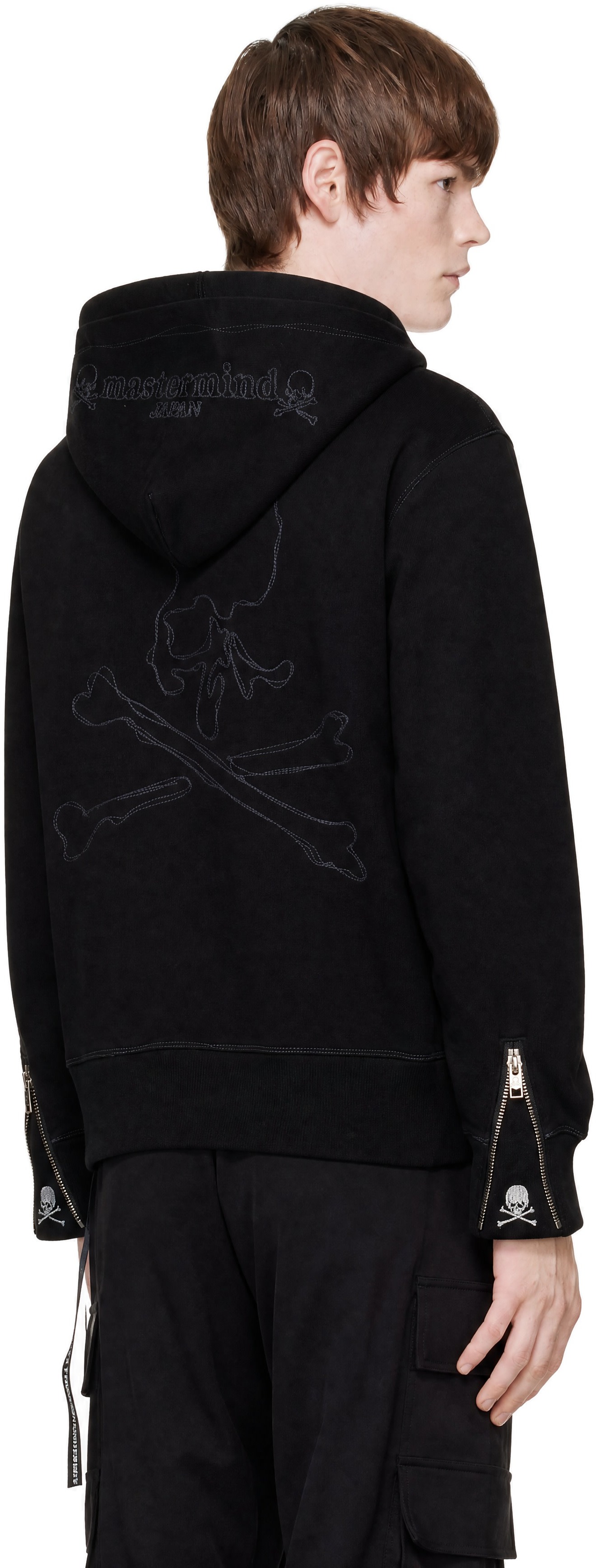 mastermind JAPAN - Pull à capuche noir à logos cousus et à glissière