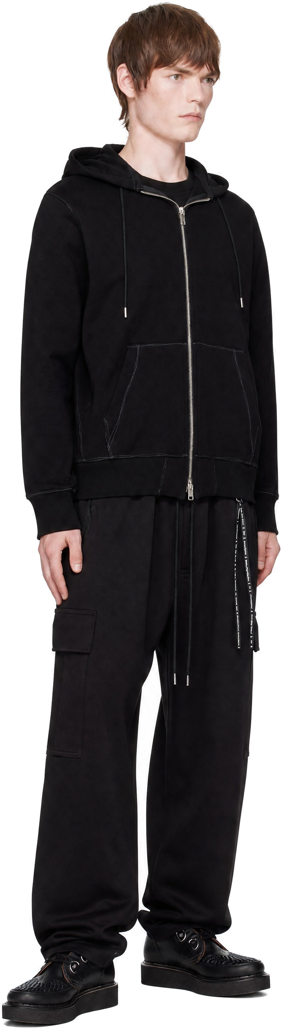 mastermind JAPAN - Pull à capuche noir à logos cousus et à glissière