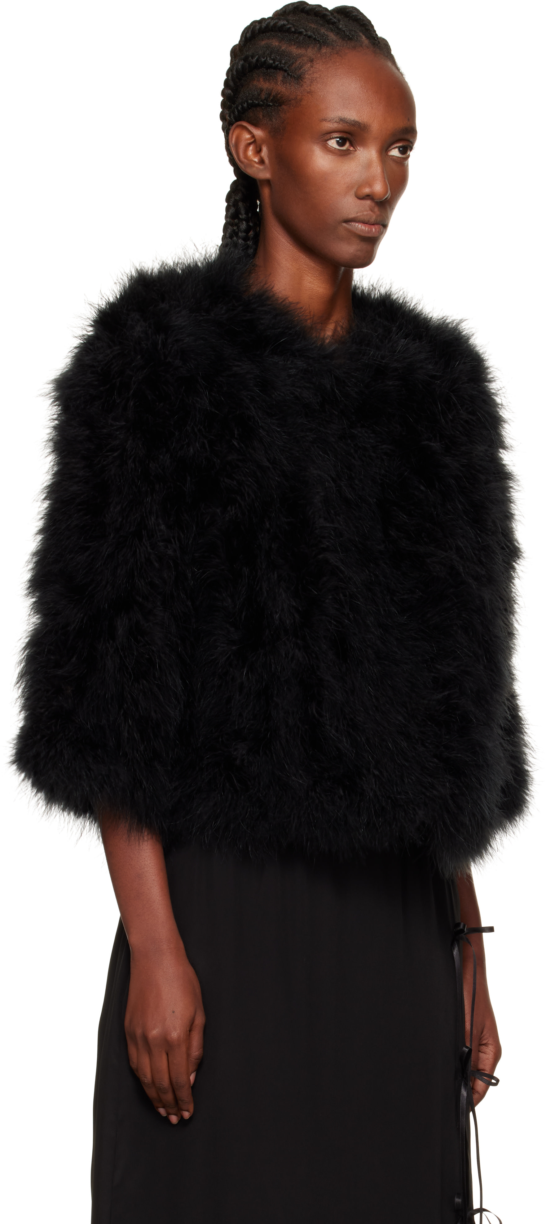 Yves Salomon: Black Short Feather Jacket | SSENSE