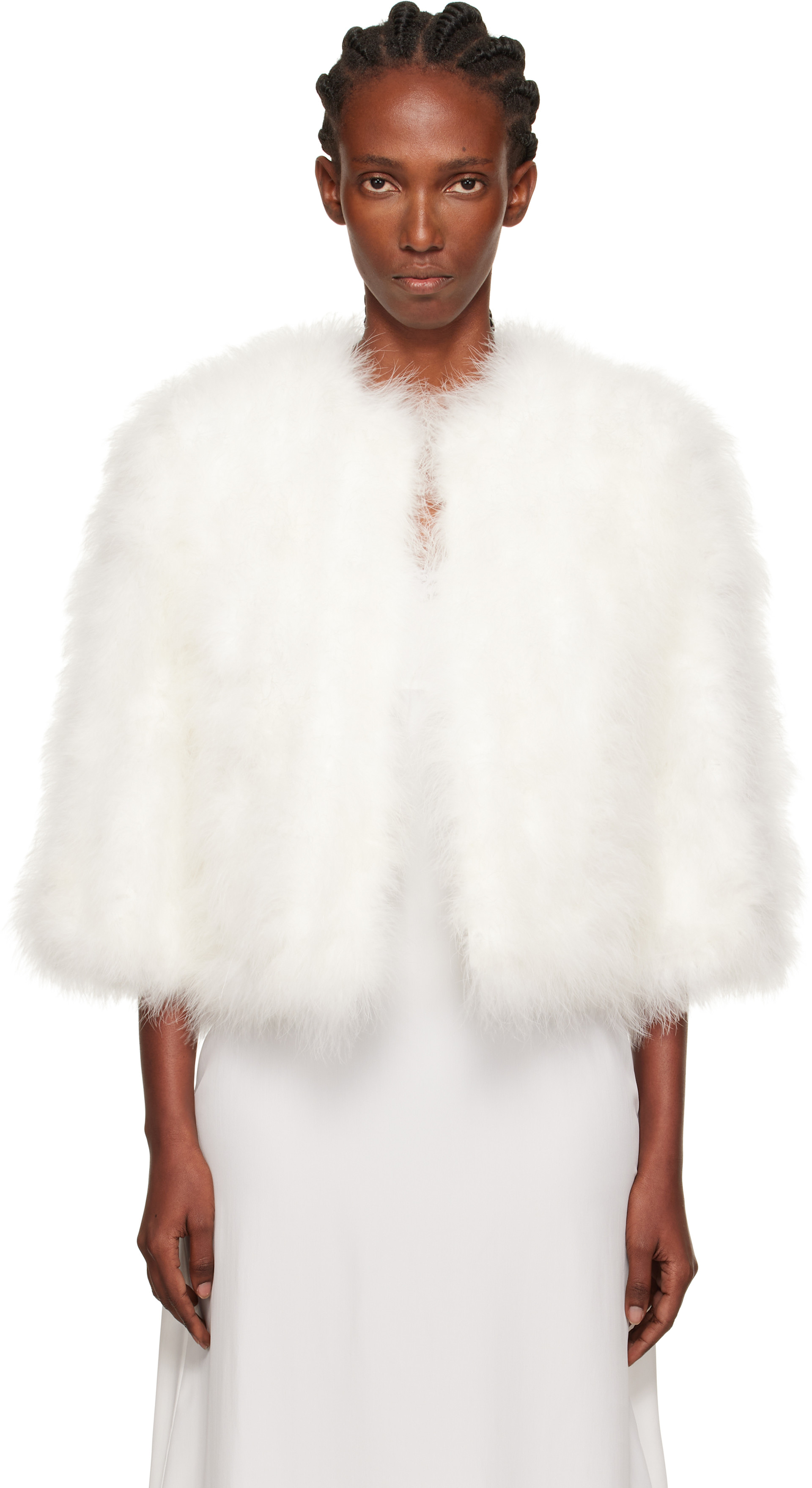 YVES SALOMON ミンクファーボレロ 40サイズ Yves Salomon: White Short Feather Jacket | SSENSE