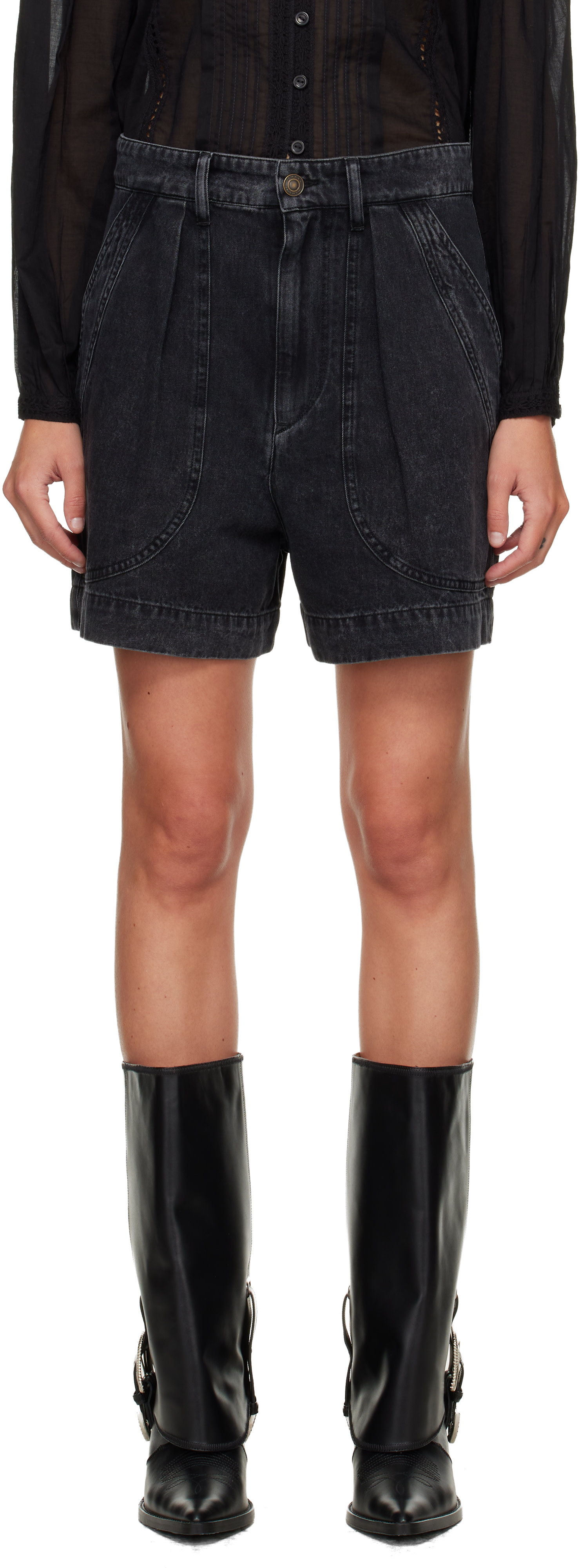 ti！ISABEL MARANT ETOILE Isabel Marant Etoile: Black Noemia Denim Shorts | SSENSE