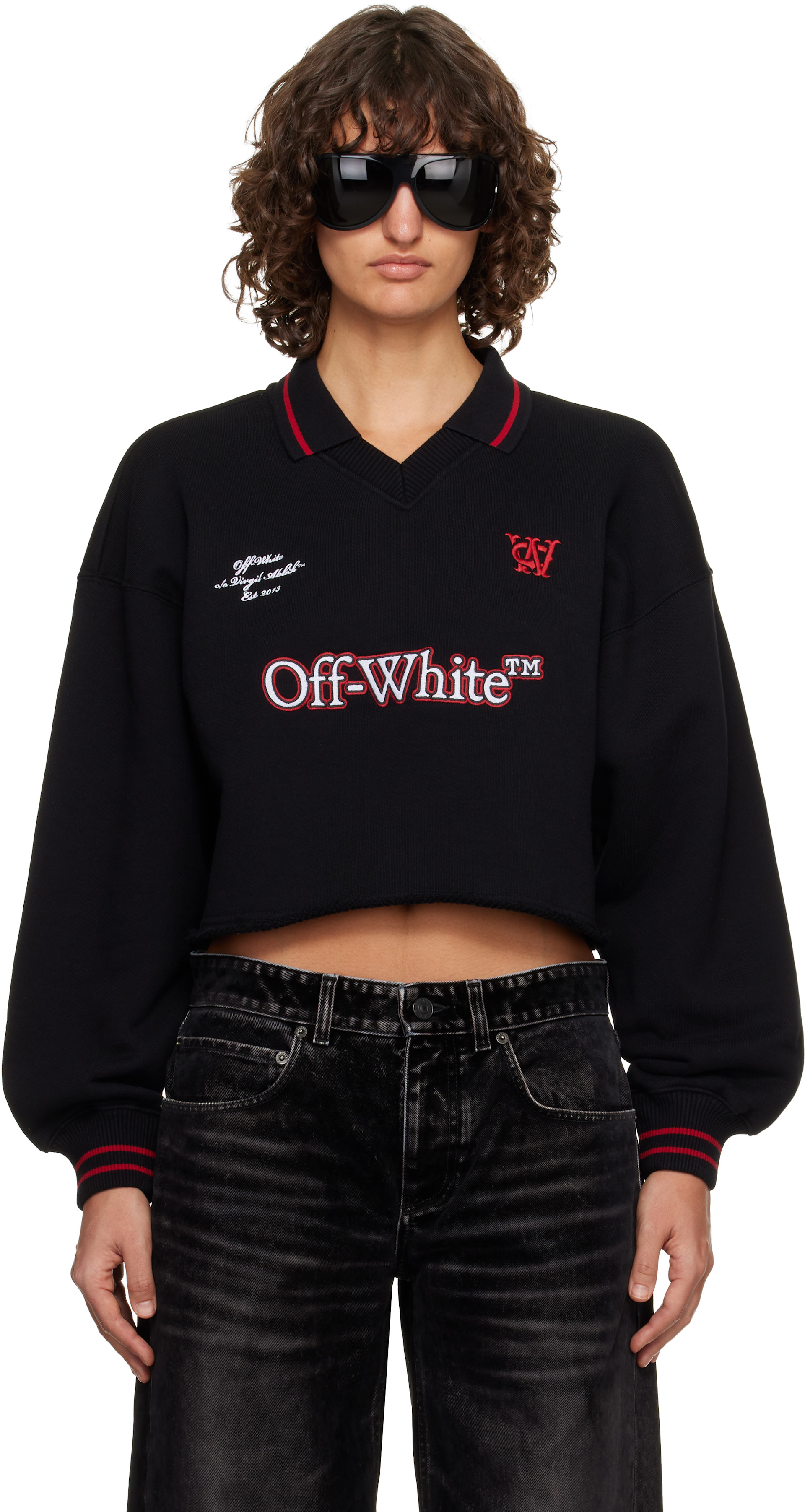 Off-White: Black Sporty Crop Polo Logo Sweatshirt | SSENSE