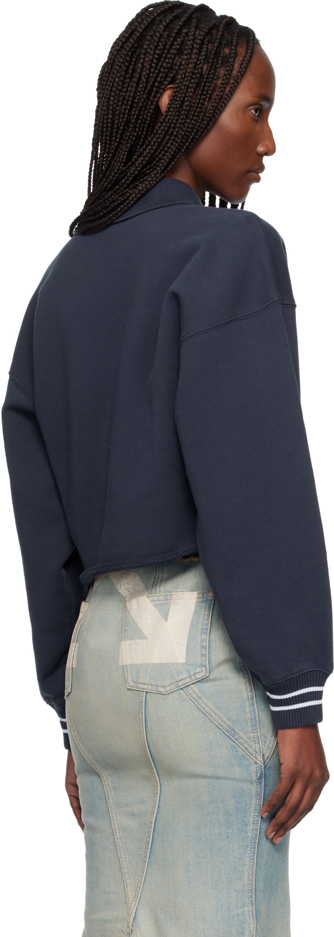 Off-White - Pull de style polo bleu marine à logo Script brodé
