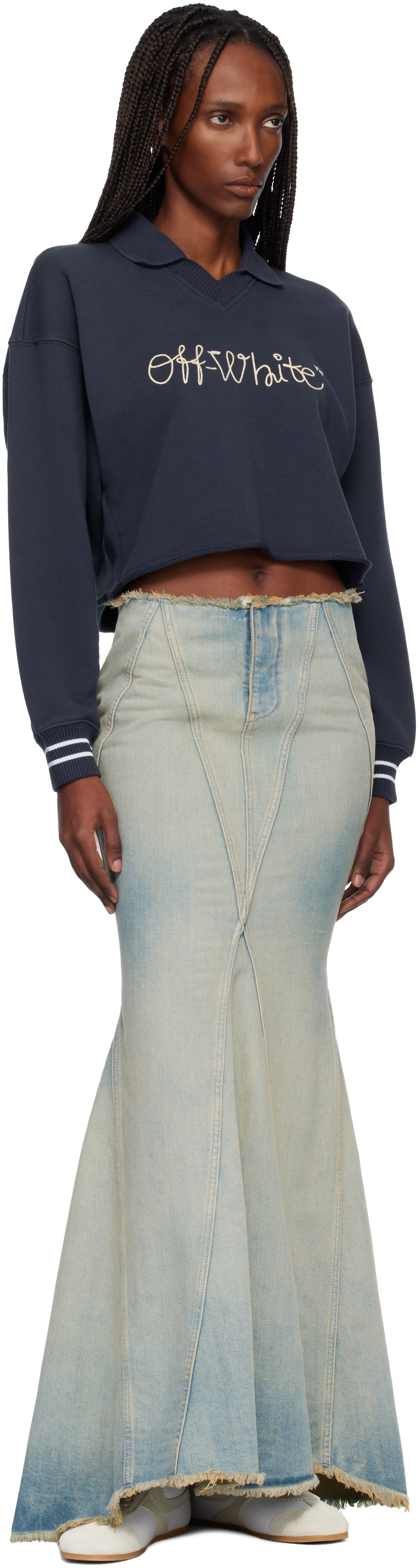 Off-White - Pull de style polo bleu marine à logo Script brodé