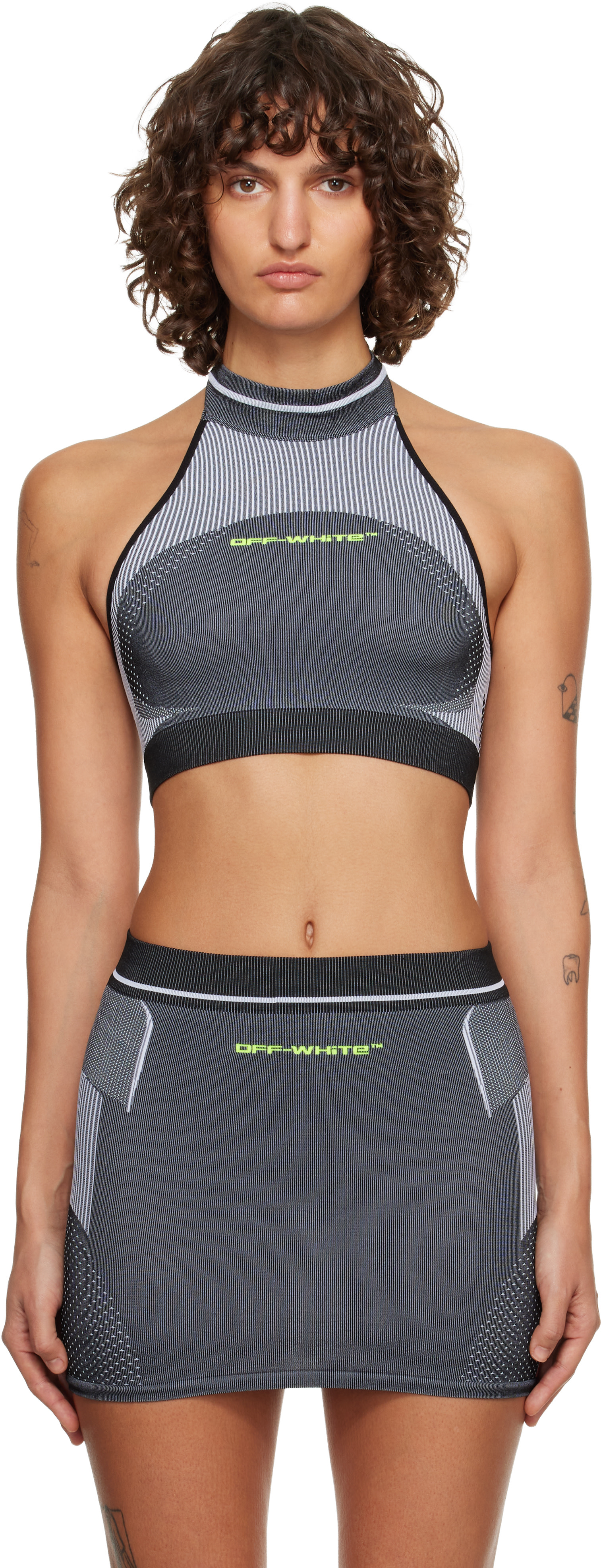 Off-White: Gray Race Logo Arrow Seamless Sport Top | SSENSE Canada