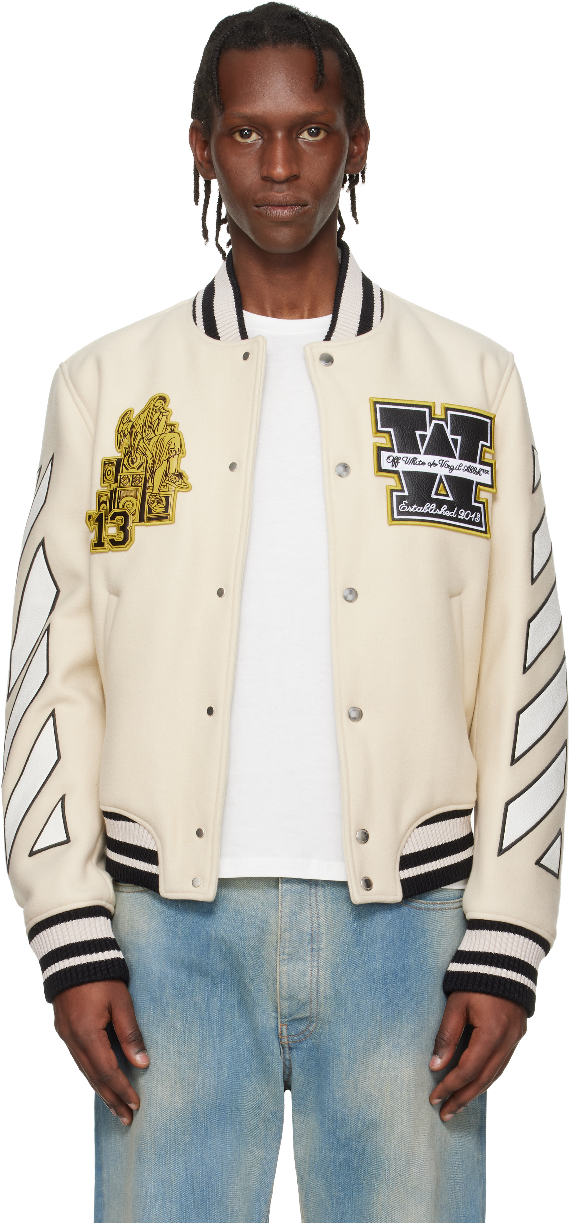 Off-White: オフホワイト Lion Wool Varsity ボンバージャケット