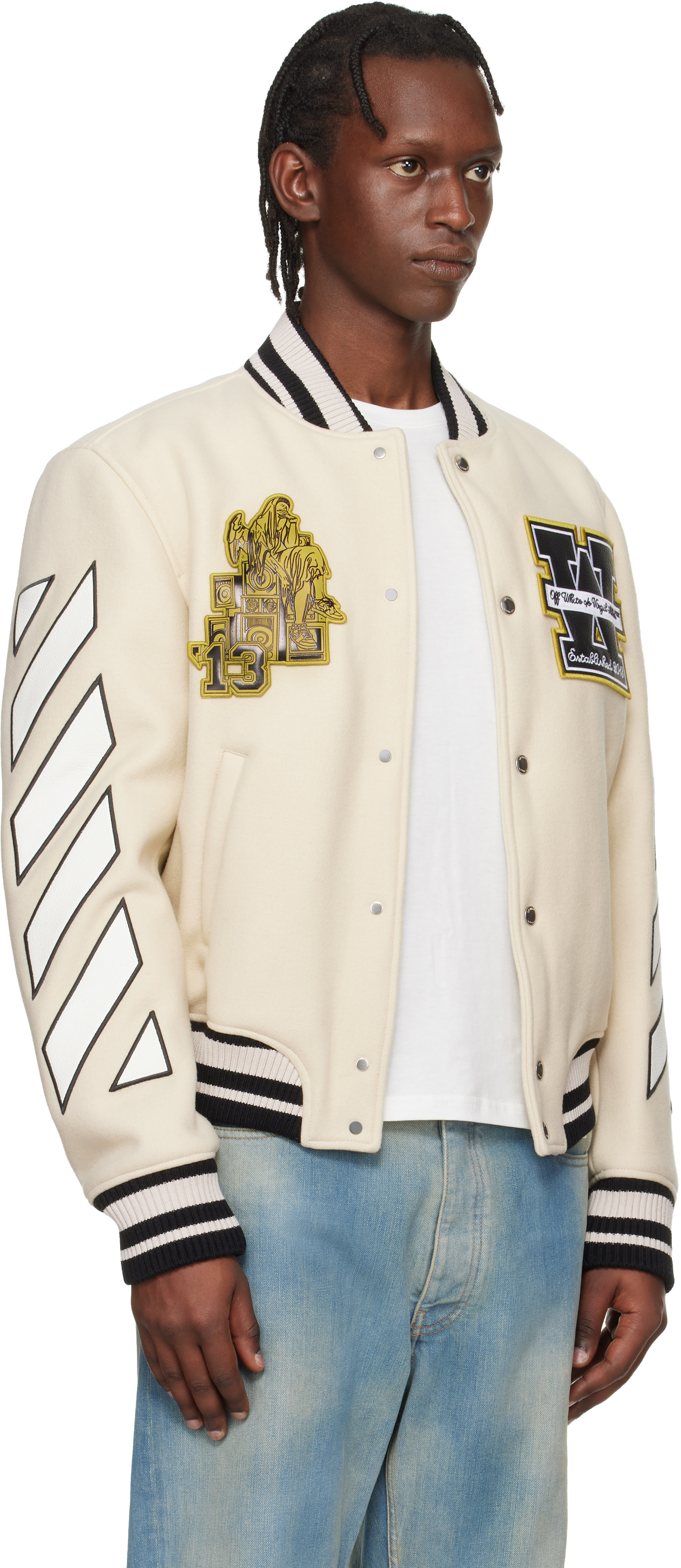 Off-White: オフホワイト Lion Wool Varsity ボンバージャケット
