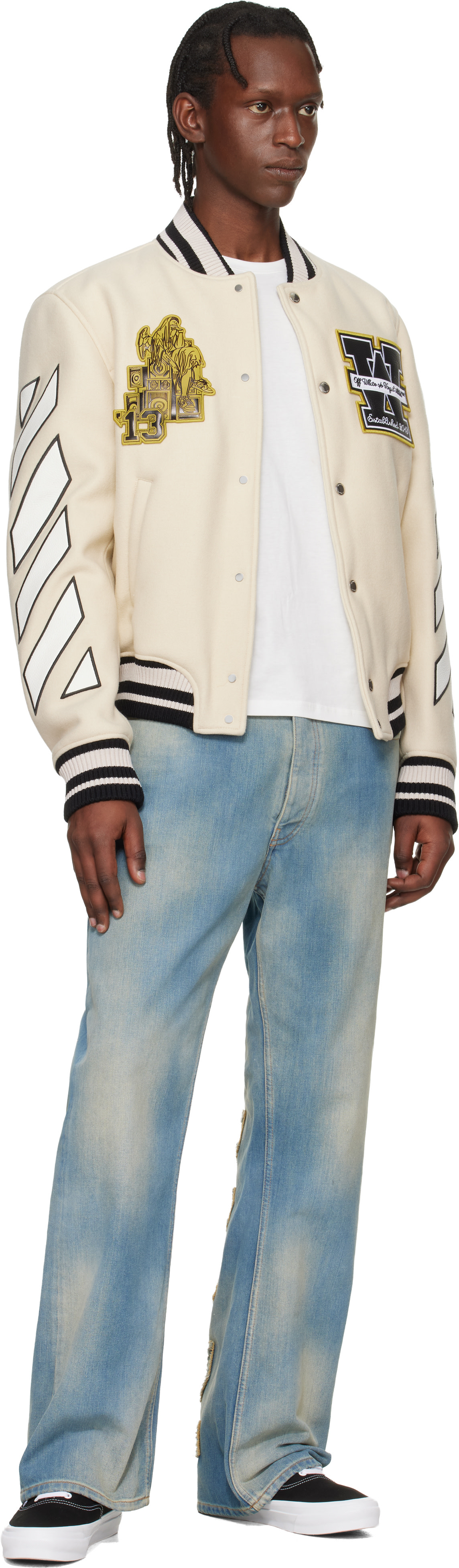 Off-White: Off-White Lion Wool Varsity Bomber Jacket | SSENSE Canada