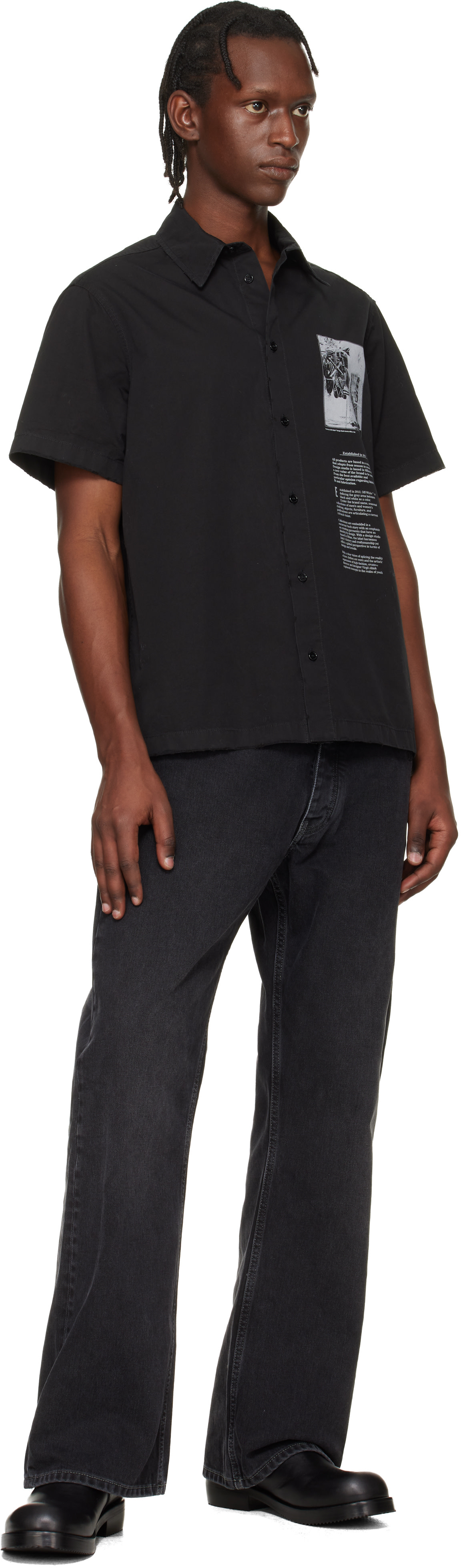 Off-White: Black Emblem Poplin Slim Bowling Shirt | SSENSE