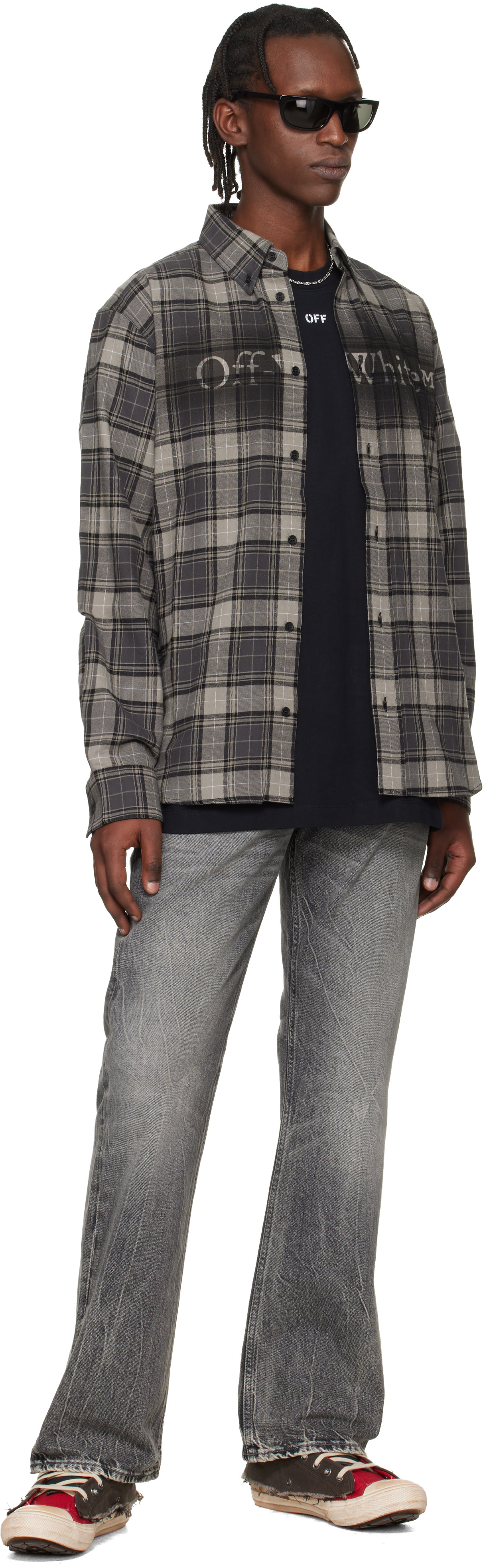 Off-White: Gray Spray Book Check Flannel Shirt | SSENSE Canada