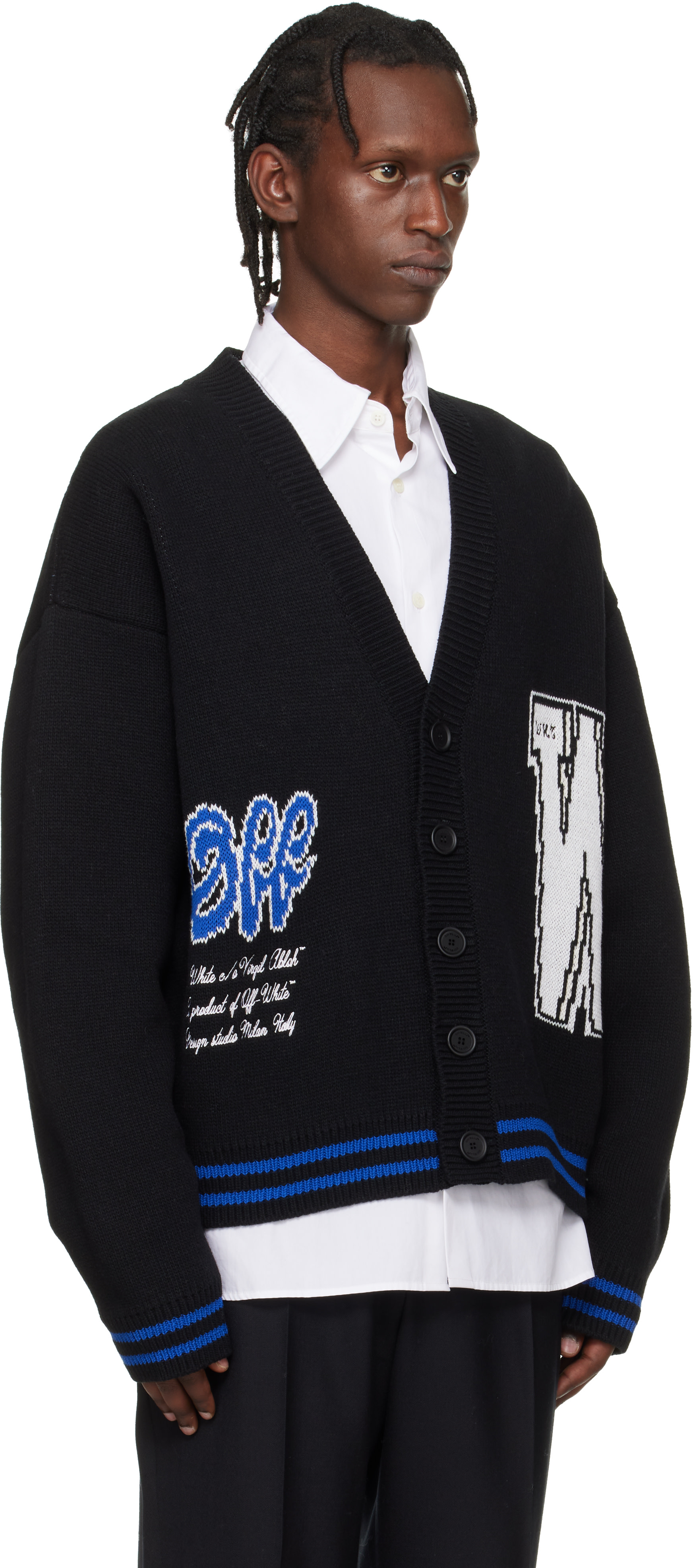 Off-White: ブラック '00' Glide Diagonal Varsity ニットカーディガン