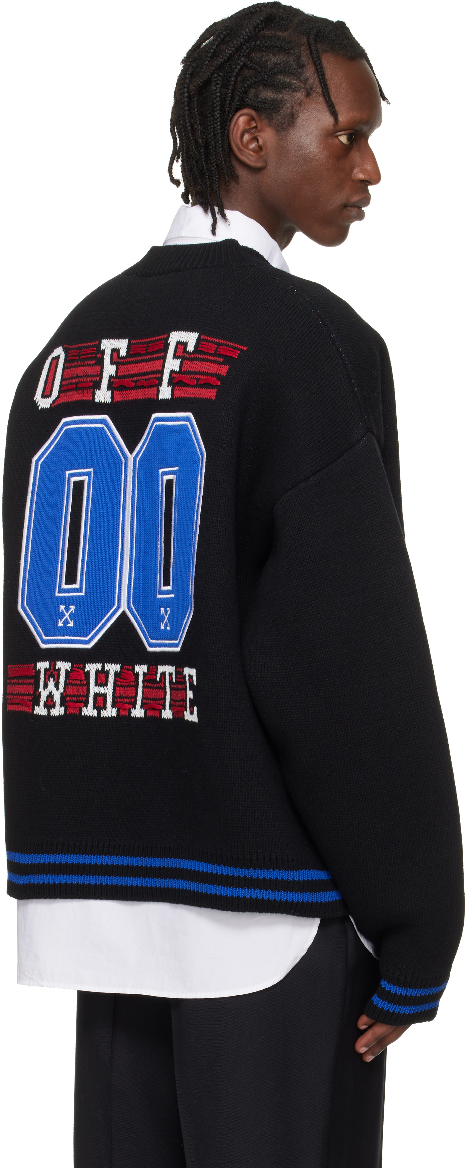 Off-White: ブラック '00' Glide Diagonal Varsity ニットカーディガン