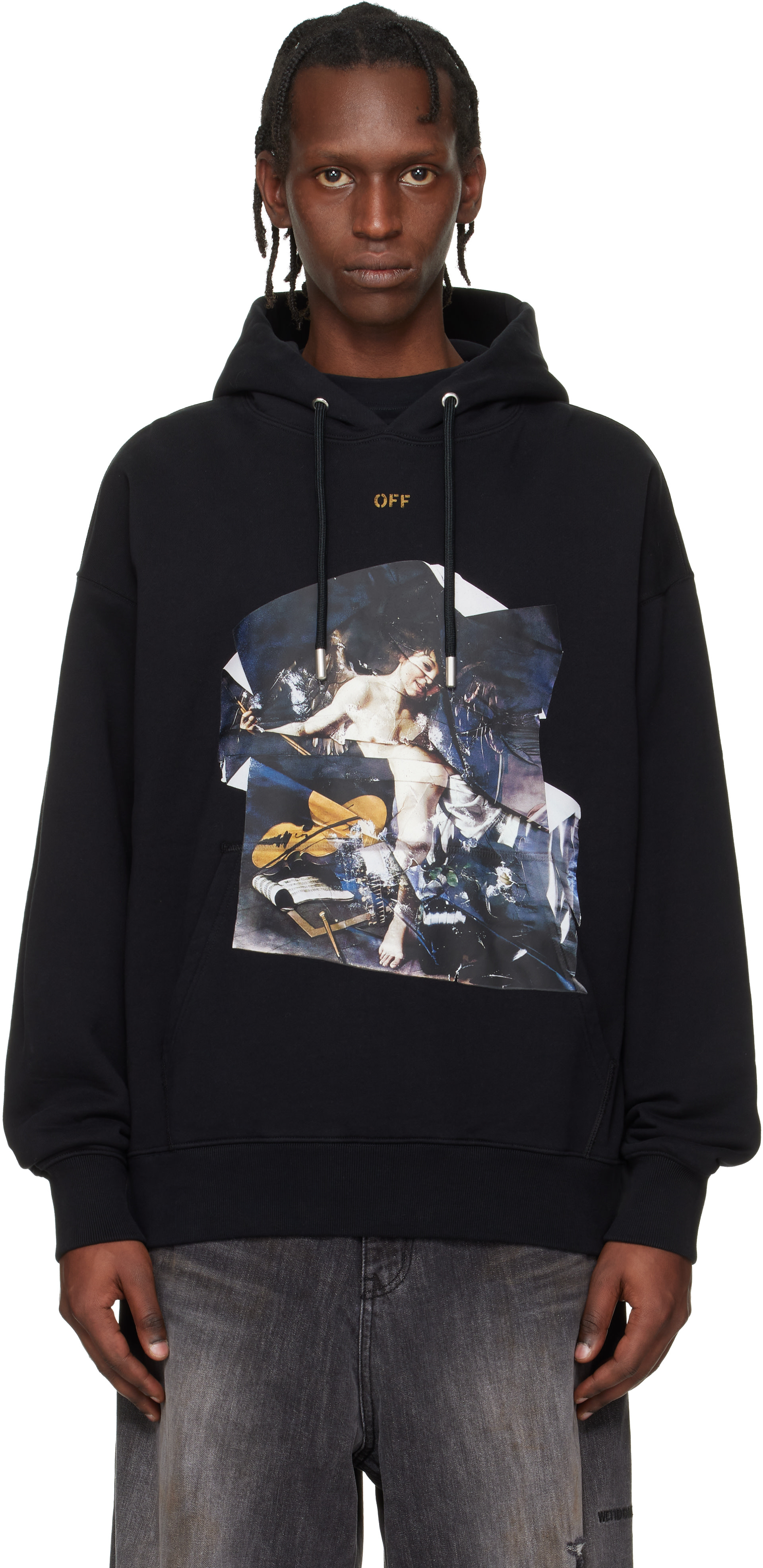 Off-White - Pull à capuche de planchiste noir à image de Cupidon