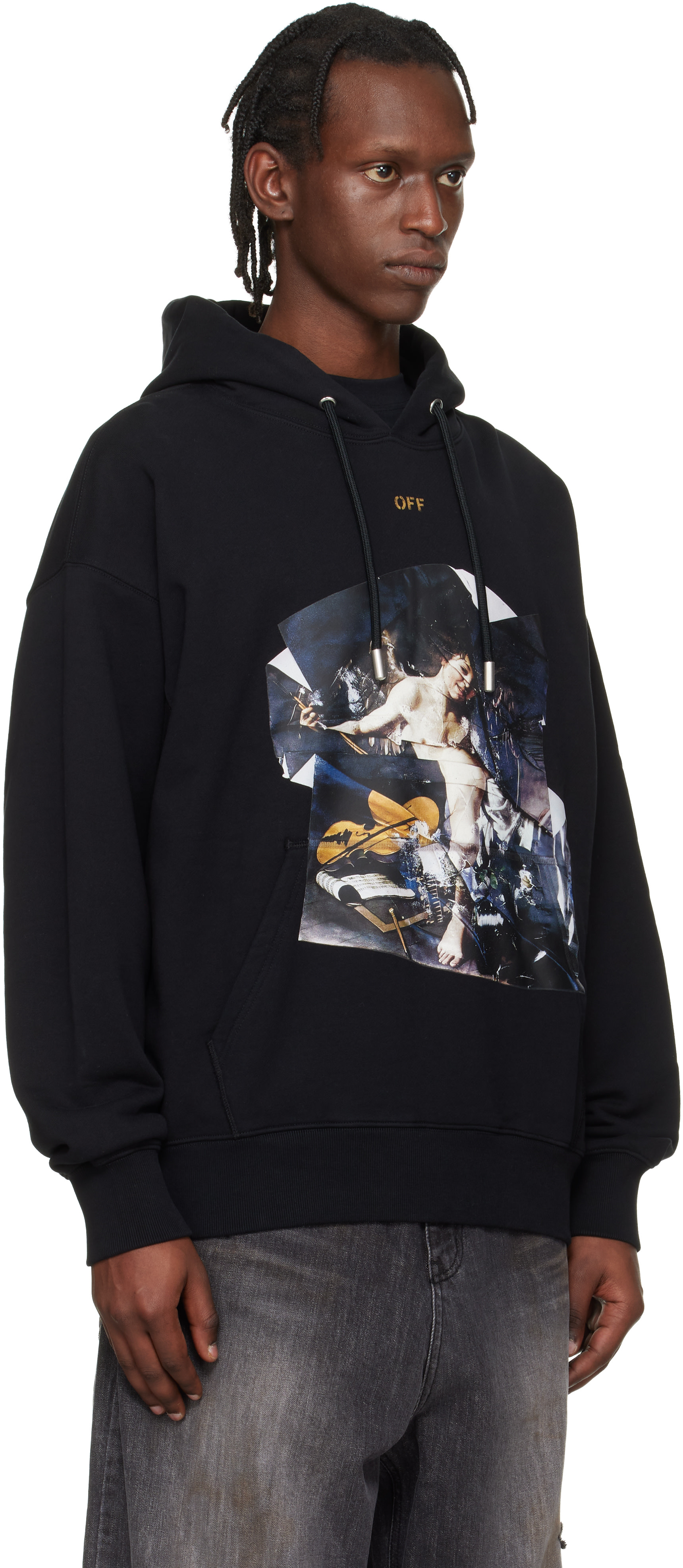 Off-White - Pull à capuche de planchiste noir à image de Cupidon