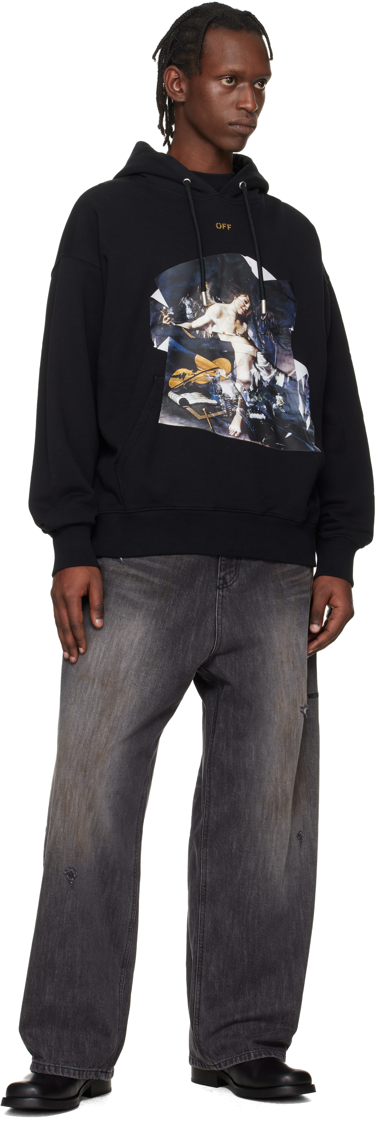 Off-White - Pull à capuche de planchiste noir à image de Cupidon