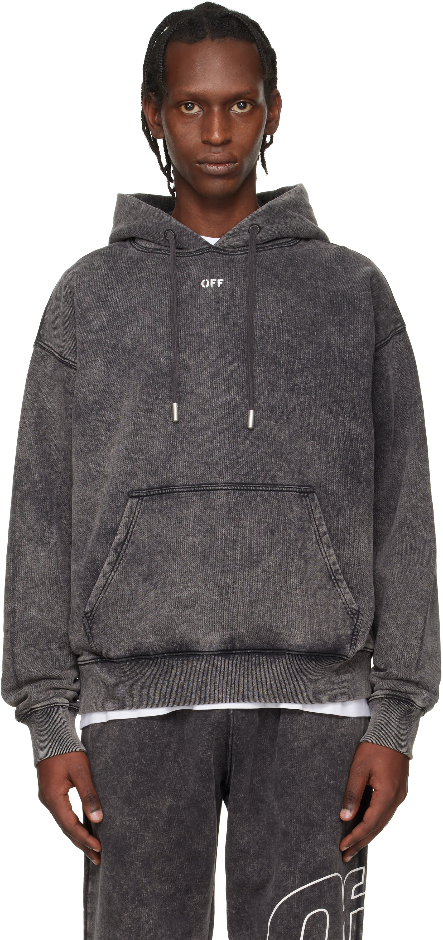 Off-White - Pull à capuche de planchiste gris à logo